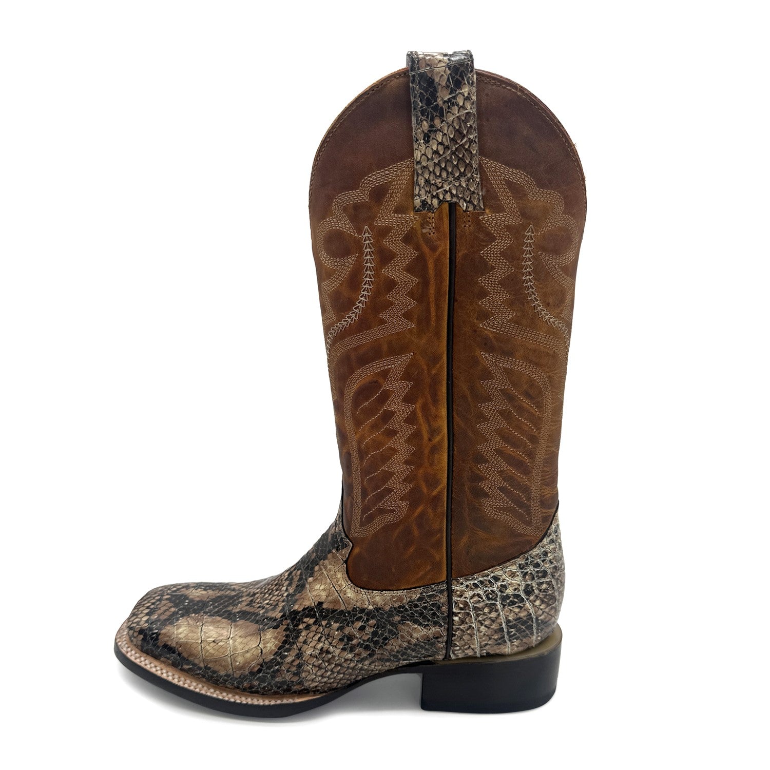 MENS EXOTIC PYTHON SNAKE PRINT SQUARE TOE LEATHER BOOT