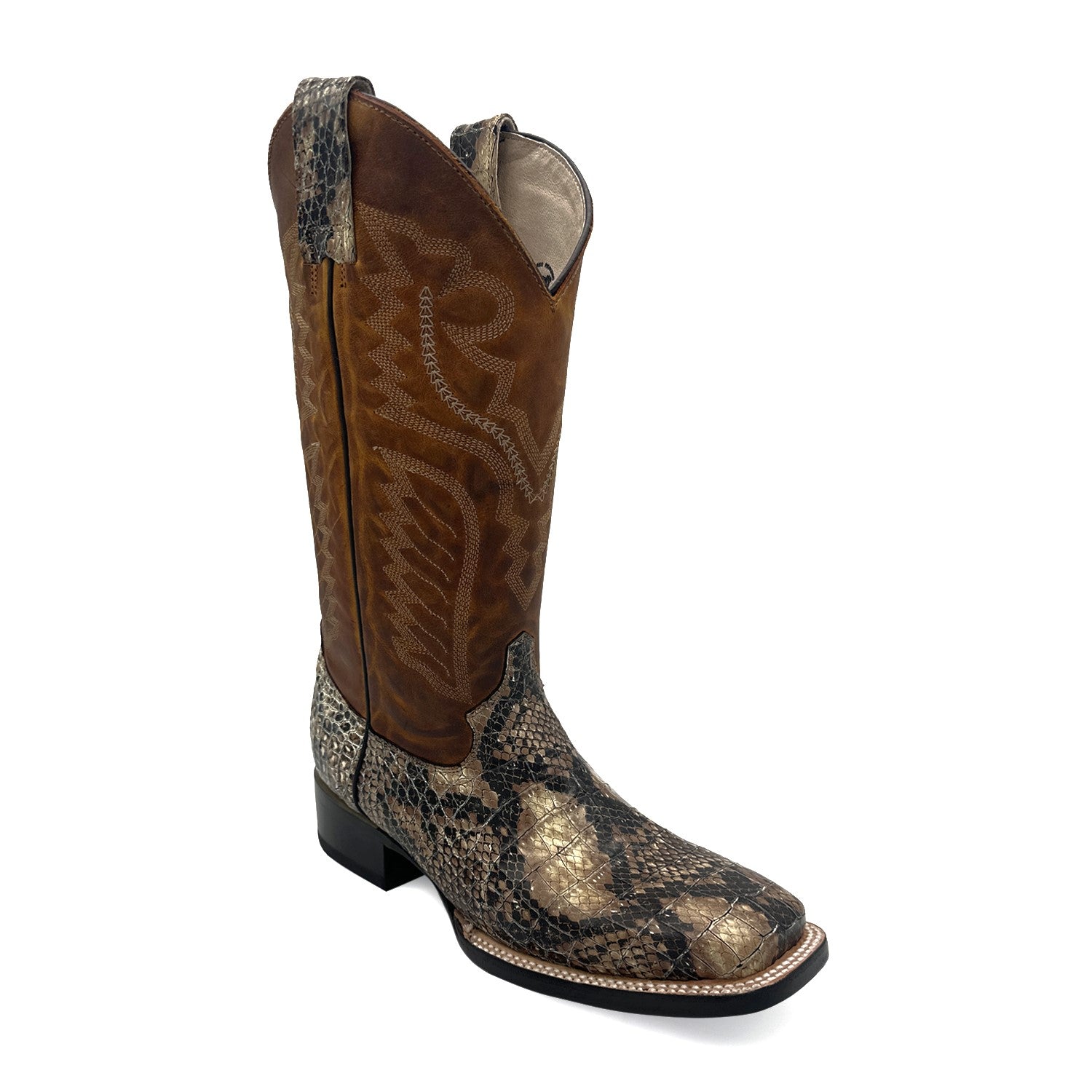 MENS EXOTIC PYTHON SNAKE PRINT SQUARE TOE LEATHER BOOT