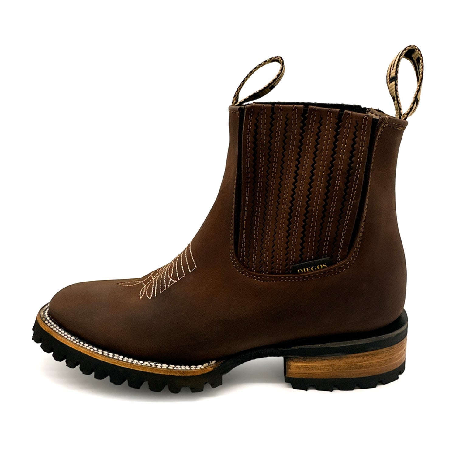 Men's Leather Square Toe Western Ankle Work Boot