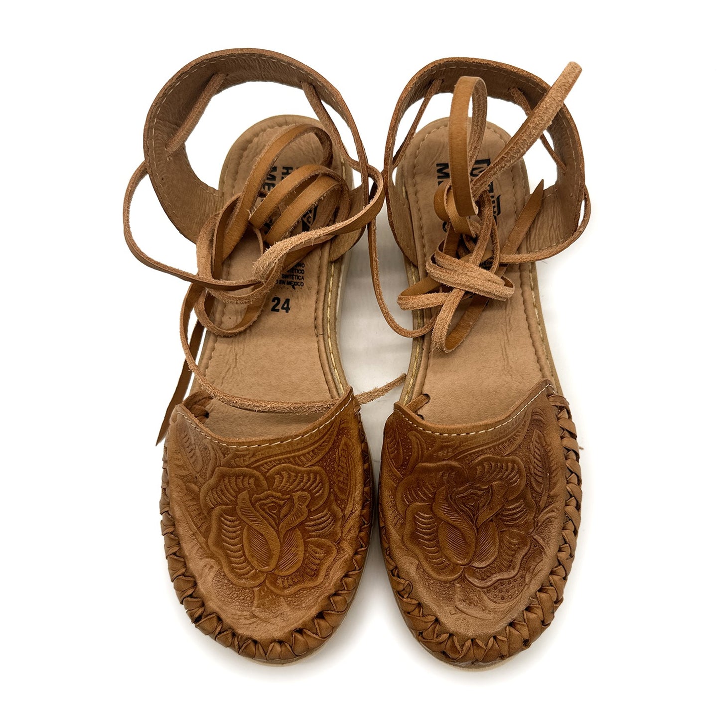 WOMEN’S LACE UP ENGRAVED LEATHER MEXICAN HUARACHE SANDAL