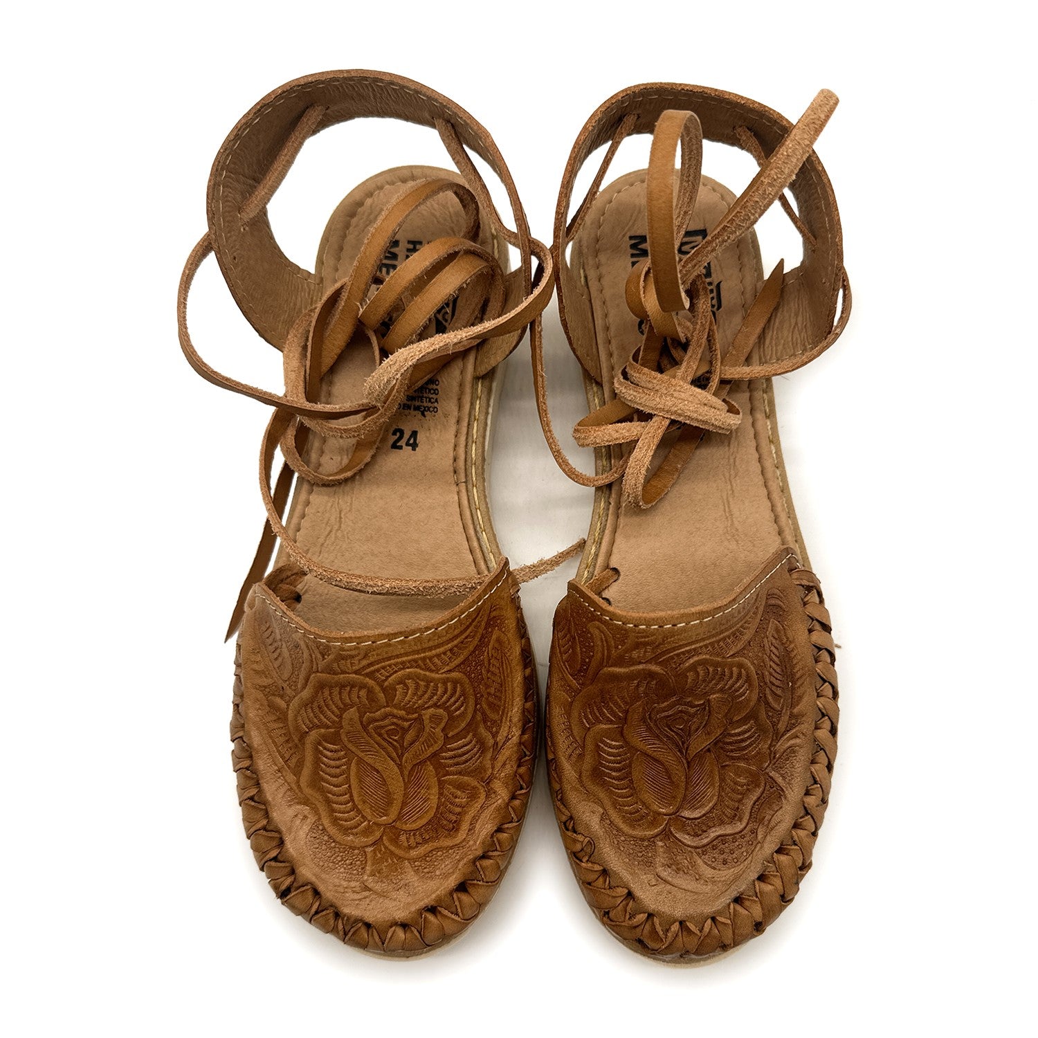 WOMEN’S LACE UP ENGRAVED LEATHER MEXICAN HUARACHE SANDAL
