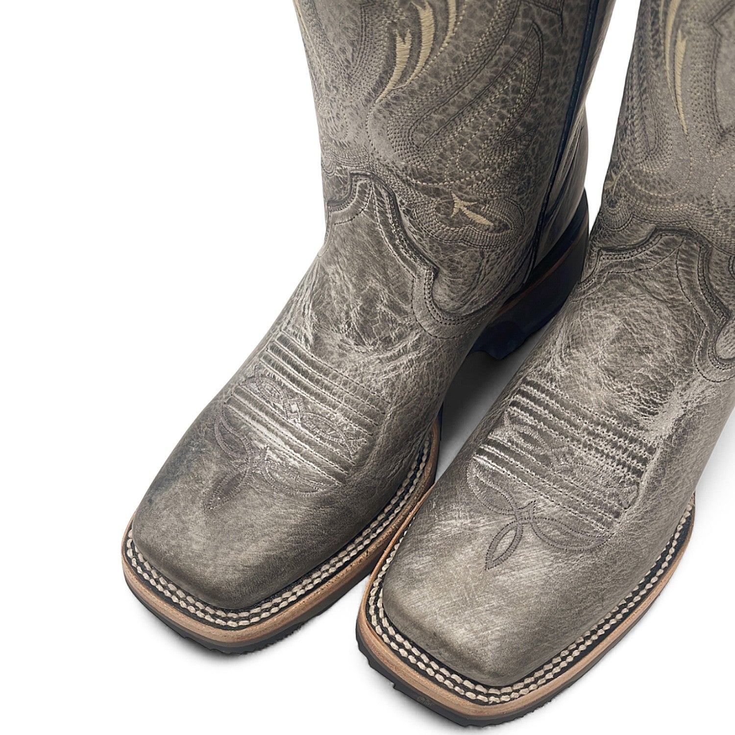 Men’s Leather Western Cowboy Boot Square Toe Mid Calf Rubber Sole