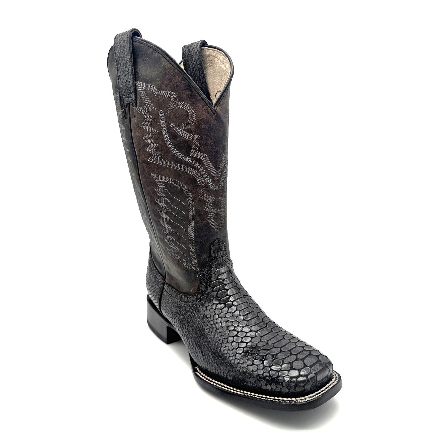 MENS EXOTIC PYTHON SNAKE PRINT SQUARE TOE LEATHER BOOT
