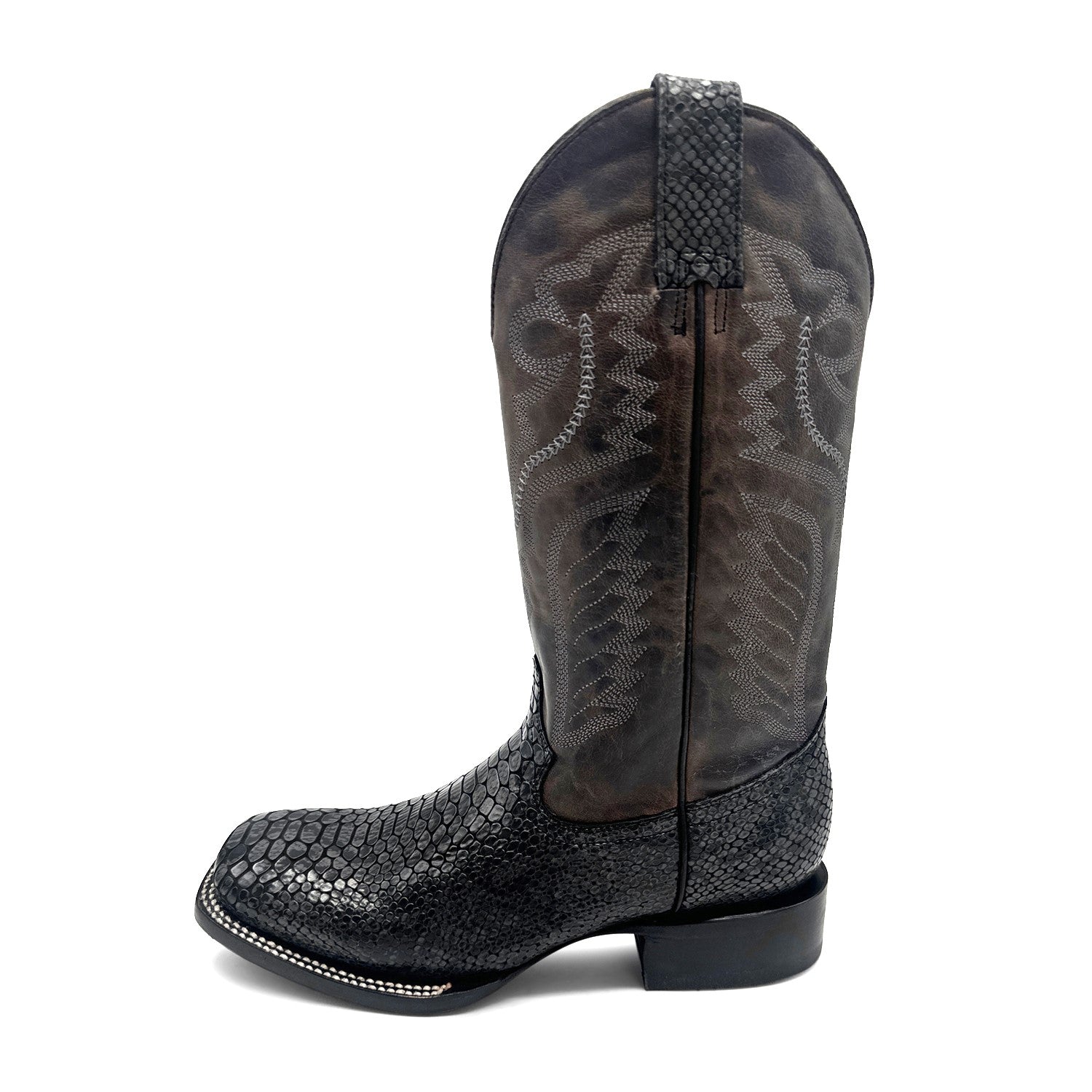 MENS EXOTIC PYTHON SNAKE PRINT SQUARE TOE LEATHER BOOT