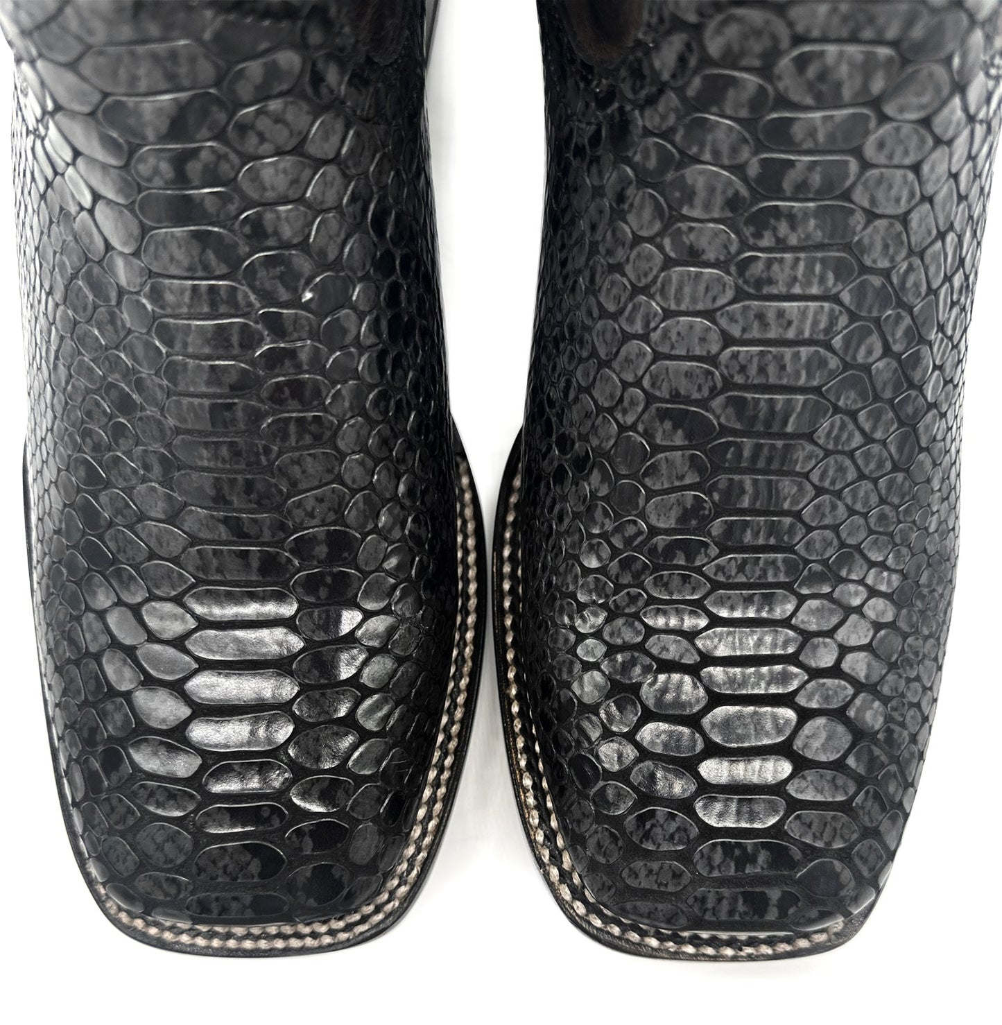 MENS EXOTIC PYTHON SNAKE PRINT SQUARE TOE LEATHER BOOT