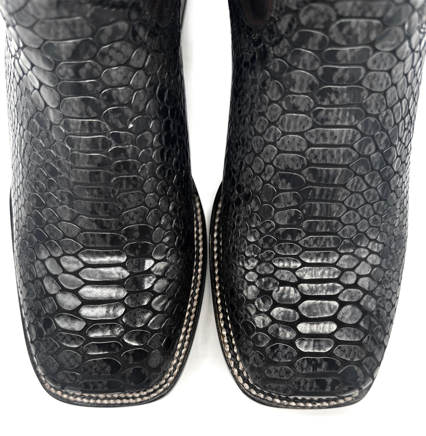 MENS EXOTIC PYTHON SNAKE PRINT SQUARE TOE LEATHER BOOT