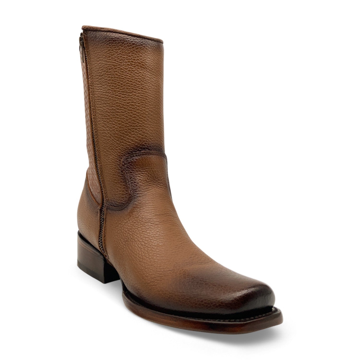 Men’s Genuine Leather Midcalf Western Cowboy Boot, With Side Zipper, Square Toe