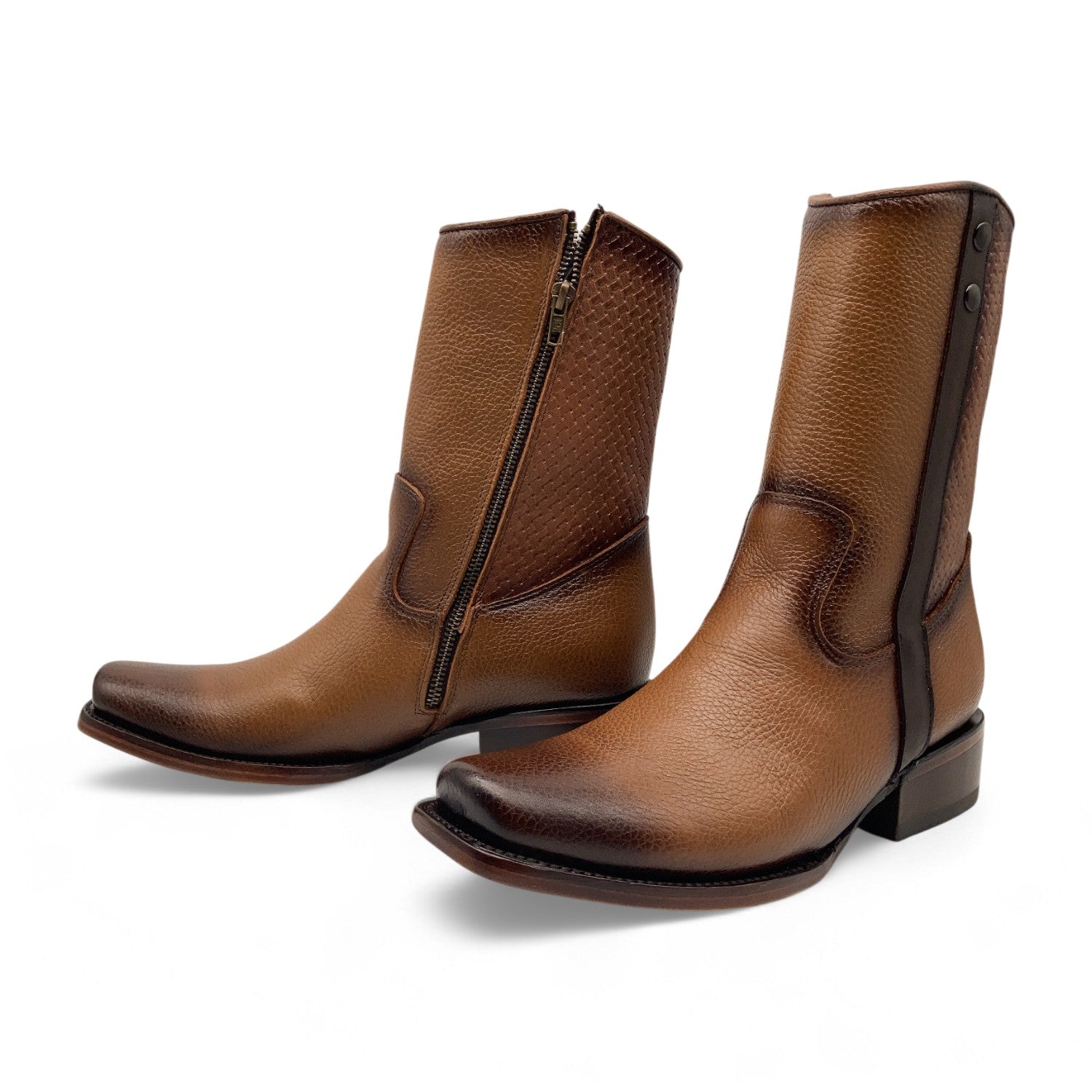 Men’s Genuine Leather Midcalf Western Cowboy Boot, With Side Zipper, Square Toe