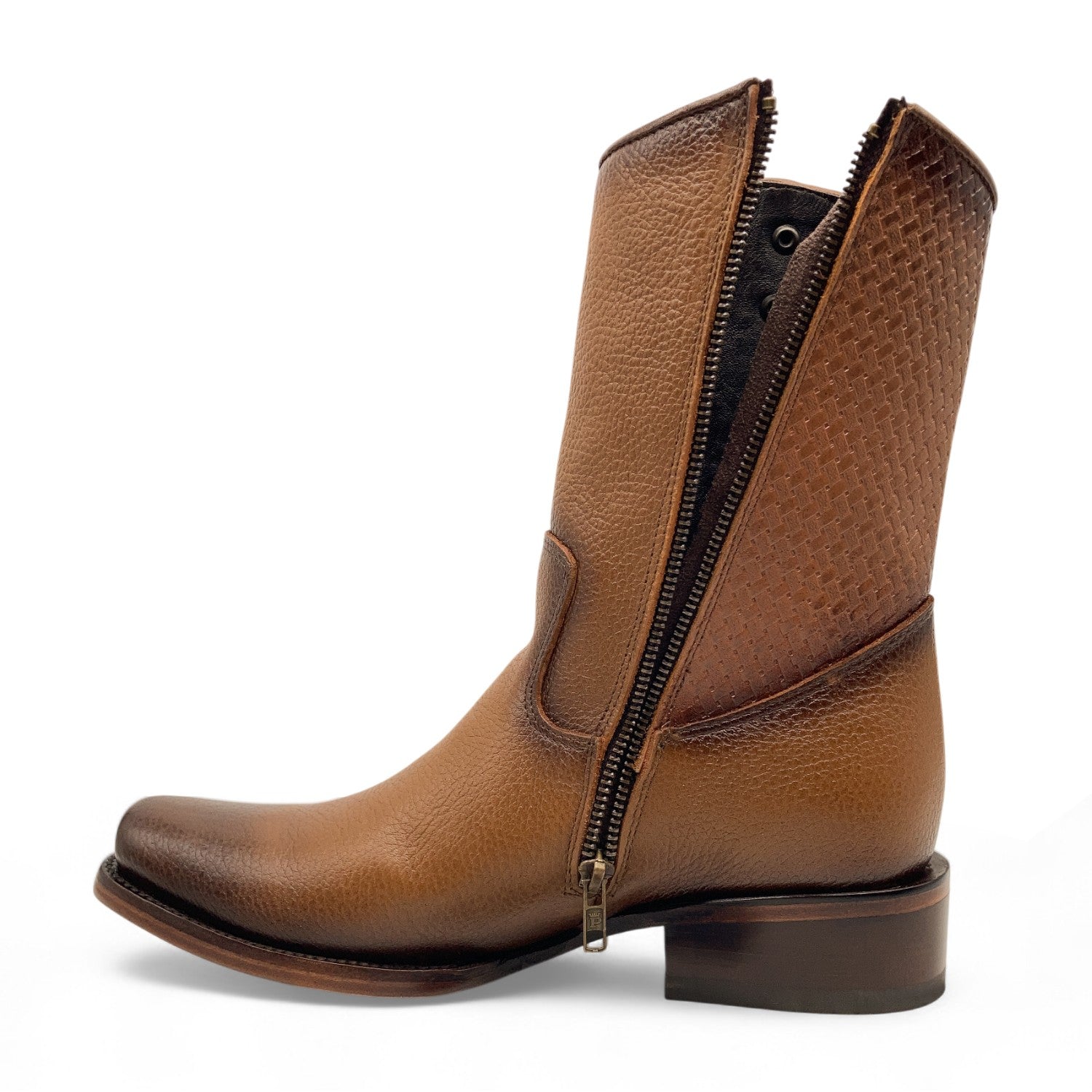 Men’s Genuine Leather Midcalf Western Cowboy Boot, With Side Zipper, Square Toe