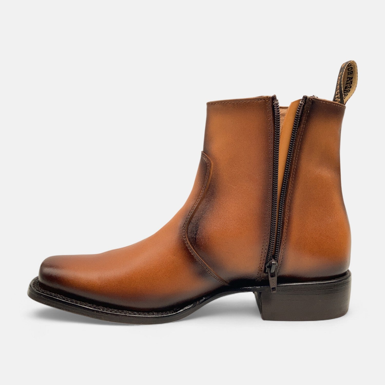 Men’s Leather Ankle Western Boot Side Zipper Square Toe