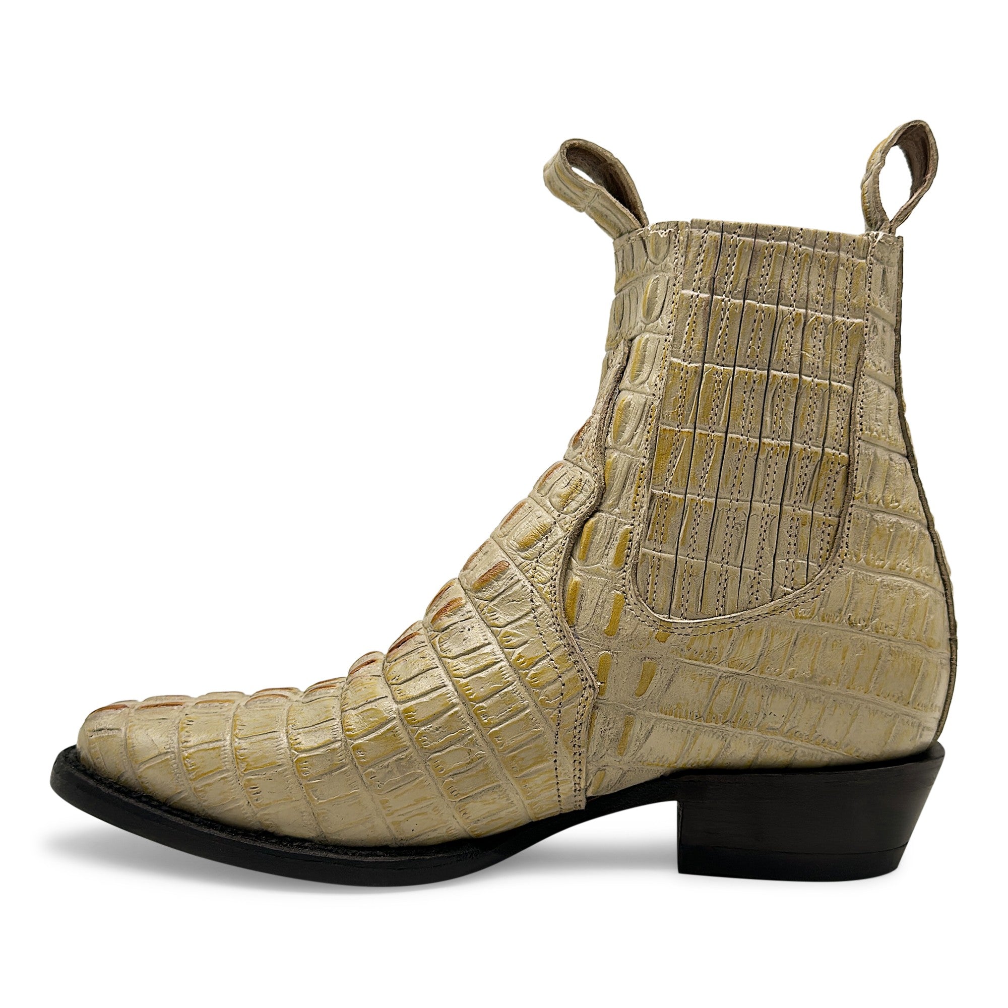 Men's Leather Crocodile Print Cowboy Ankle Boot J Toe Pull-On