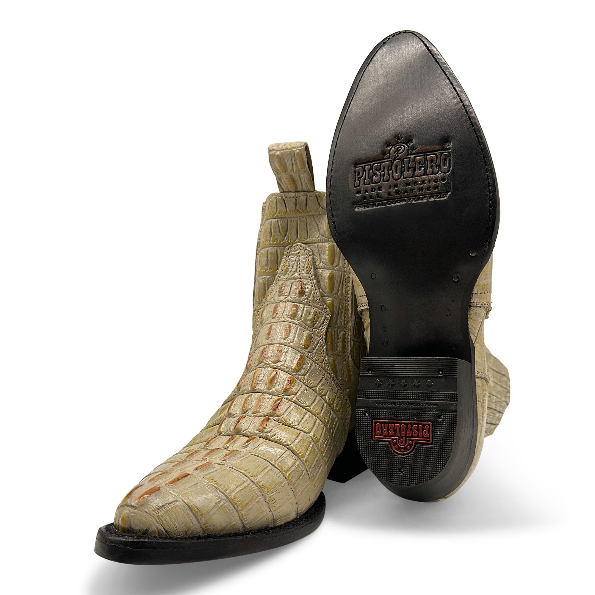 Men's Leather Crocodile Print Cowboy Ankle Boot J Toe Pull-On