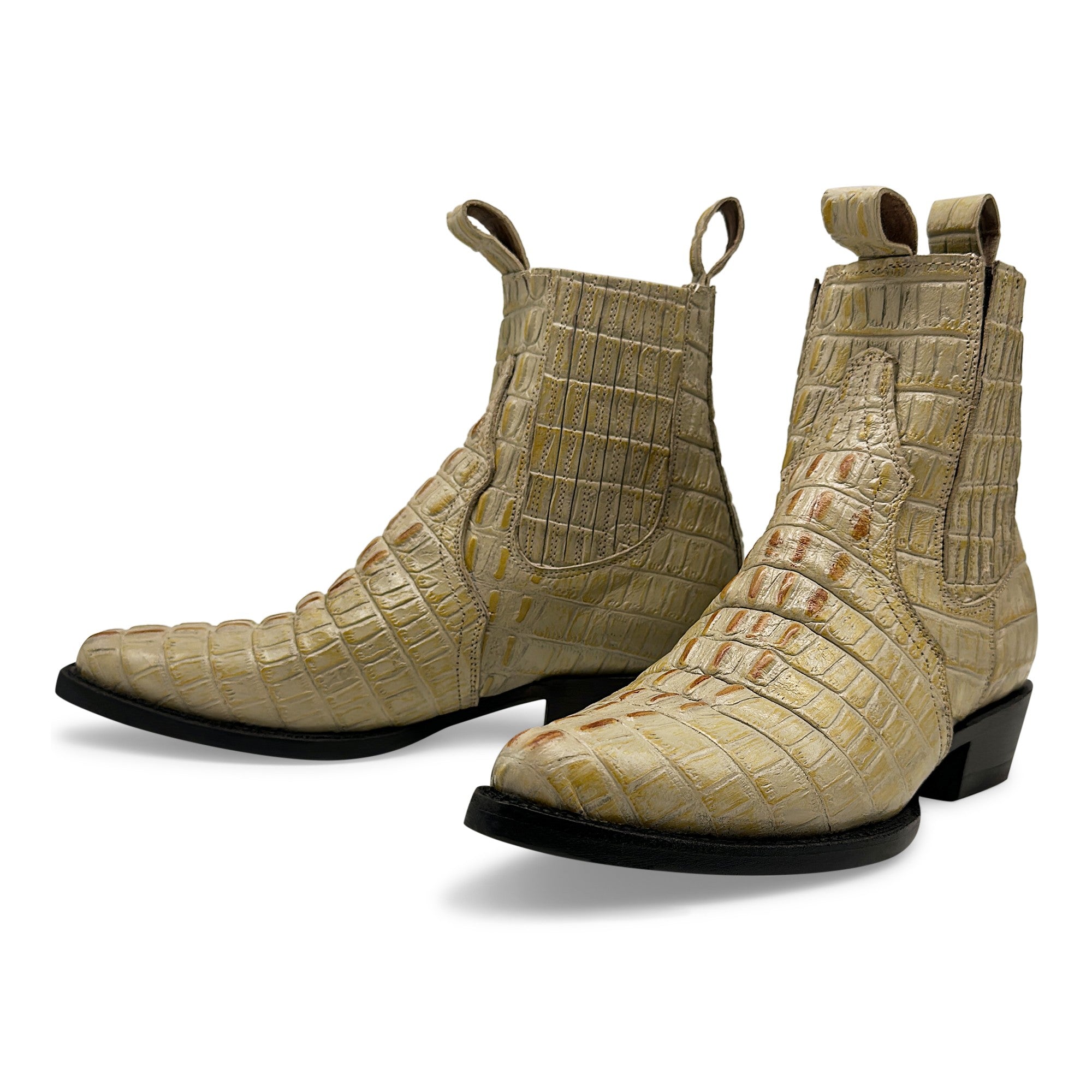 Men's Leather Crocodile Print Cowboy Ankle Boot J Toe Pull-On