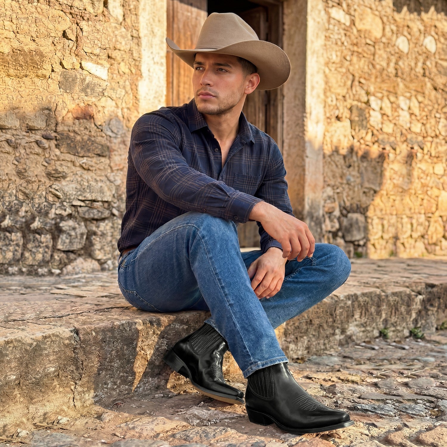 Men’s J Toe Short Ankle Leather Boot