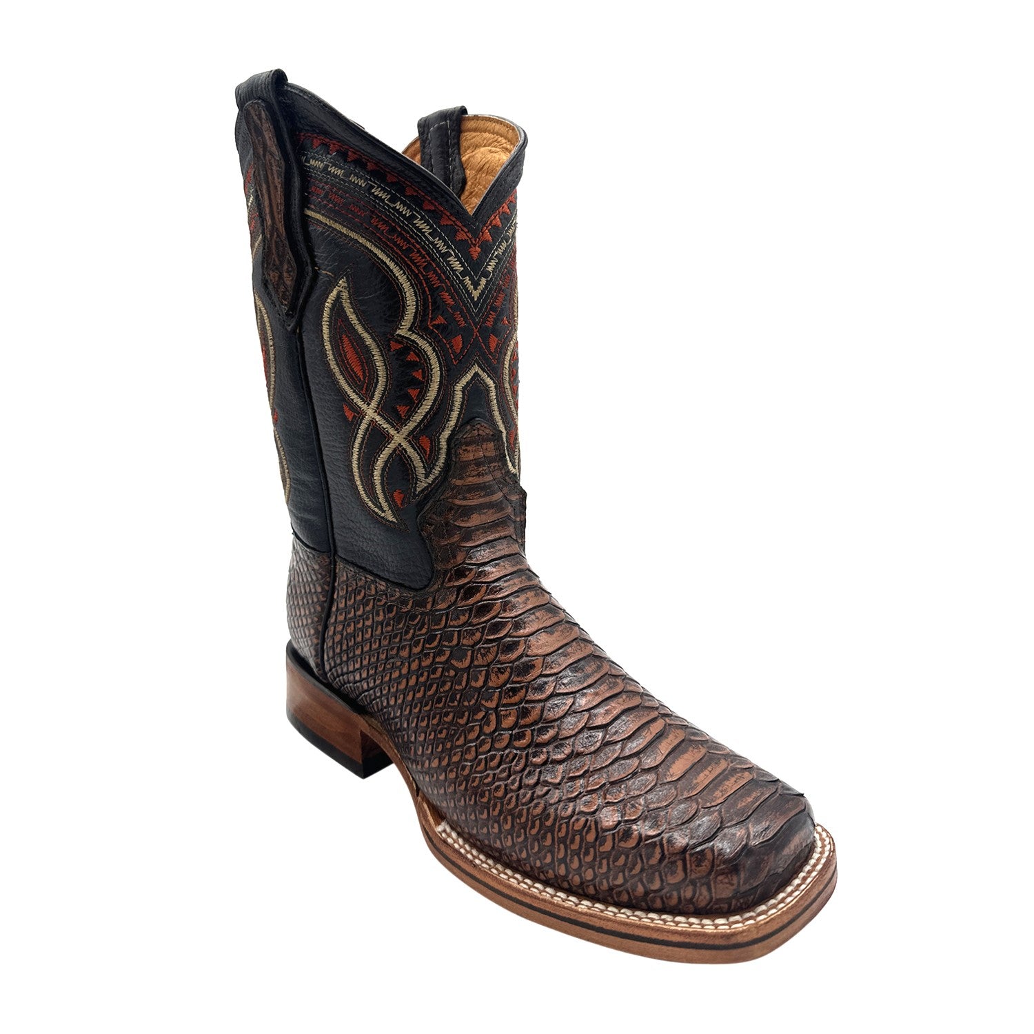 Men's Exotic Snakeskin Square Toe Phyton Print Genuine Leather Western Boots