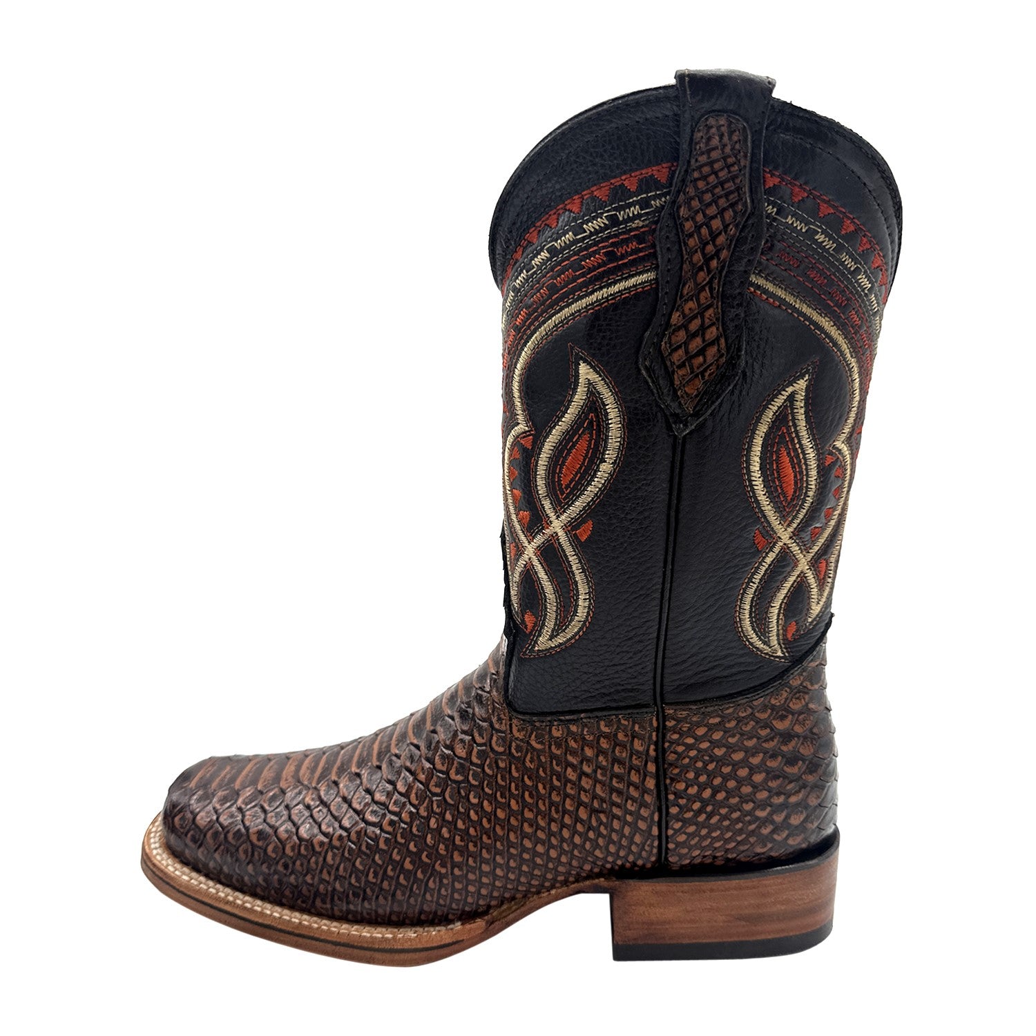 Men's Exotic Snakeskin Square Toe Phyton Print Genuine Leather Western Boots