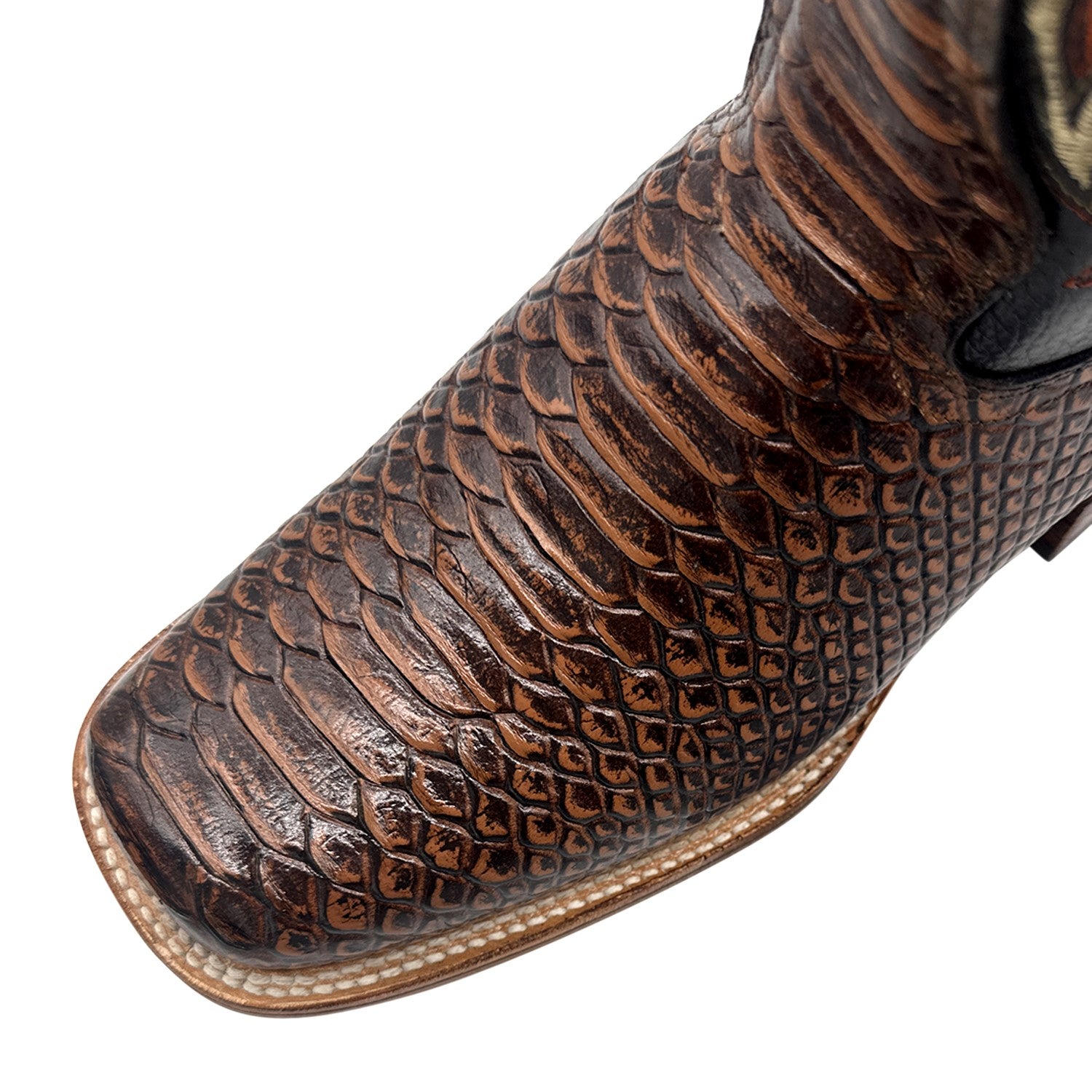 Men's Exotic Snakeskin Square Toe Phyton Print Genuine Leather Western Boots