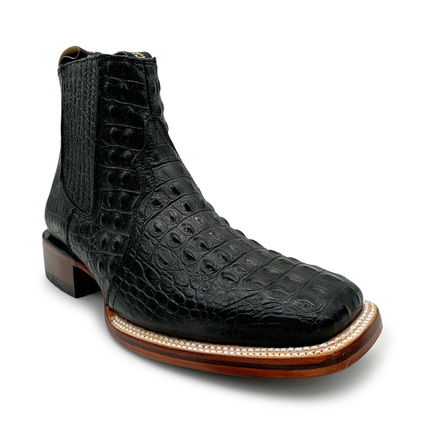 Men's Leather Short Ankle Cowboy Boot With Embossed Crocodile Print