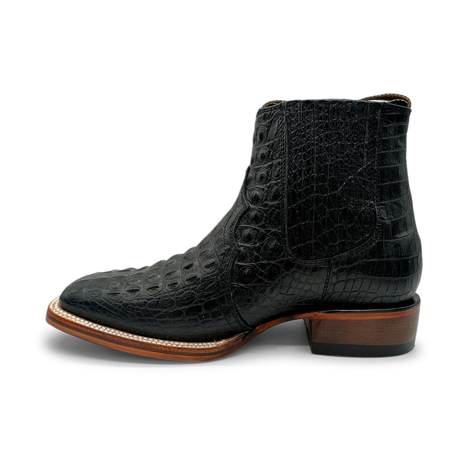 Men's Leather Short Ankle Cowboy Boot With Embossed Crocodile Print