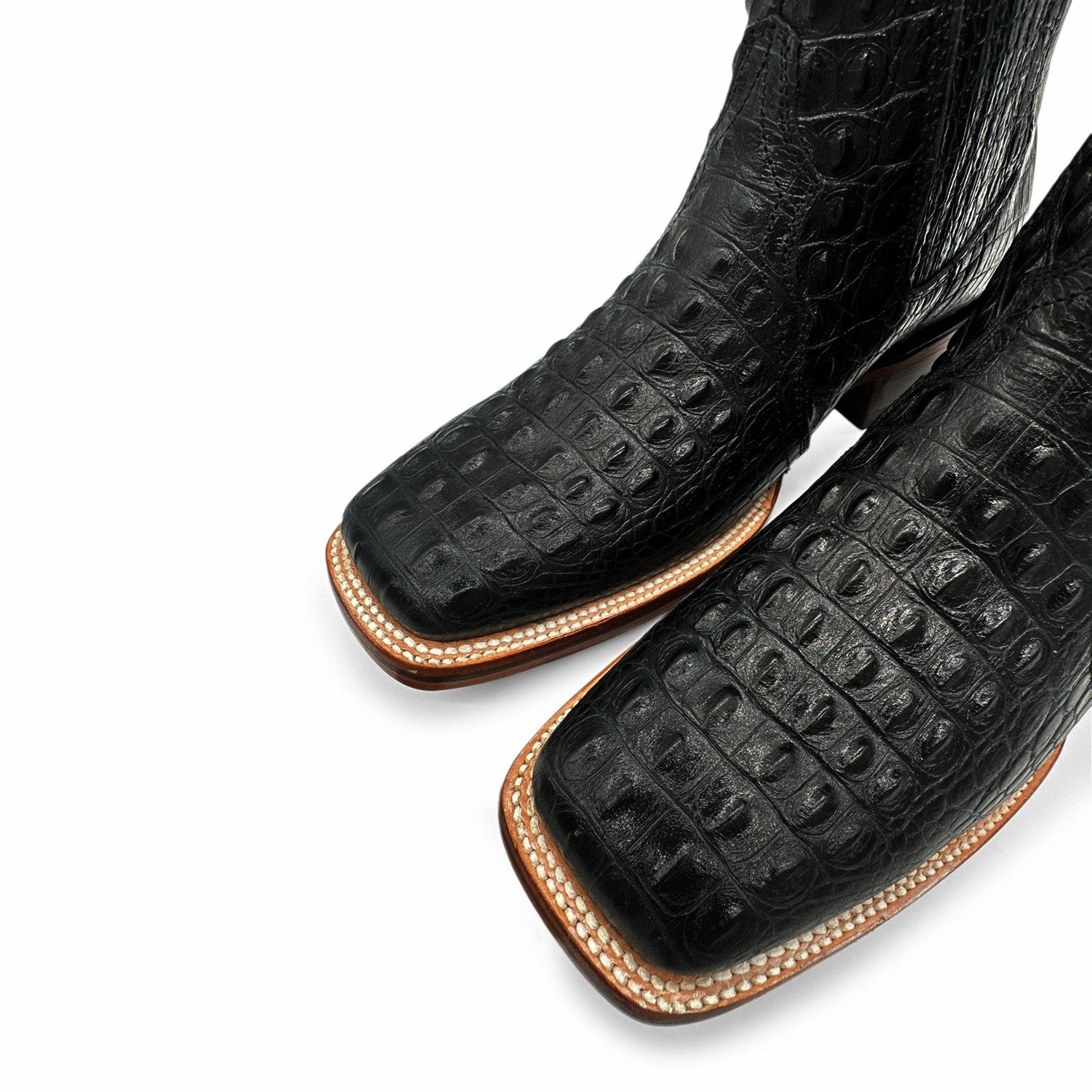 Men's Leather Short Ankle Cowboy Boot With Embossed Crocodile Print