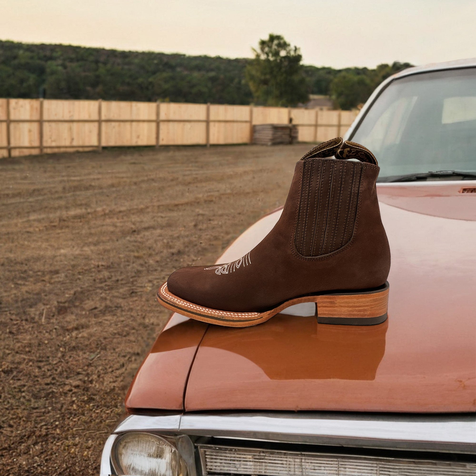 Men's Genuine Leather Square Toe Short Ankle Rodeo Cowboy Boot