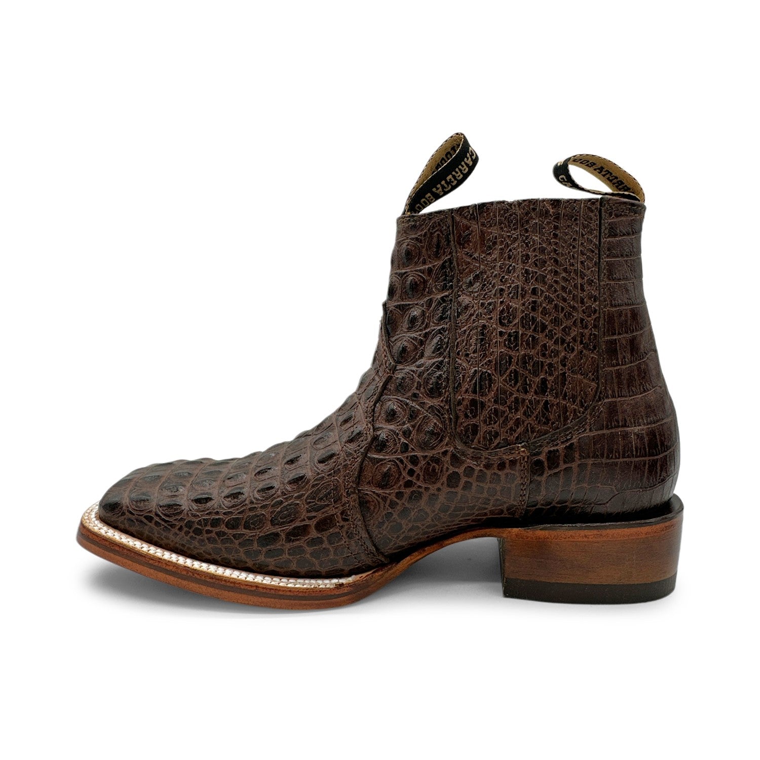 Men's Leather Short Ankle Cowboy Boot With Embossed Crocodile Print