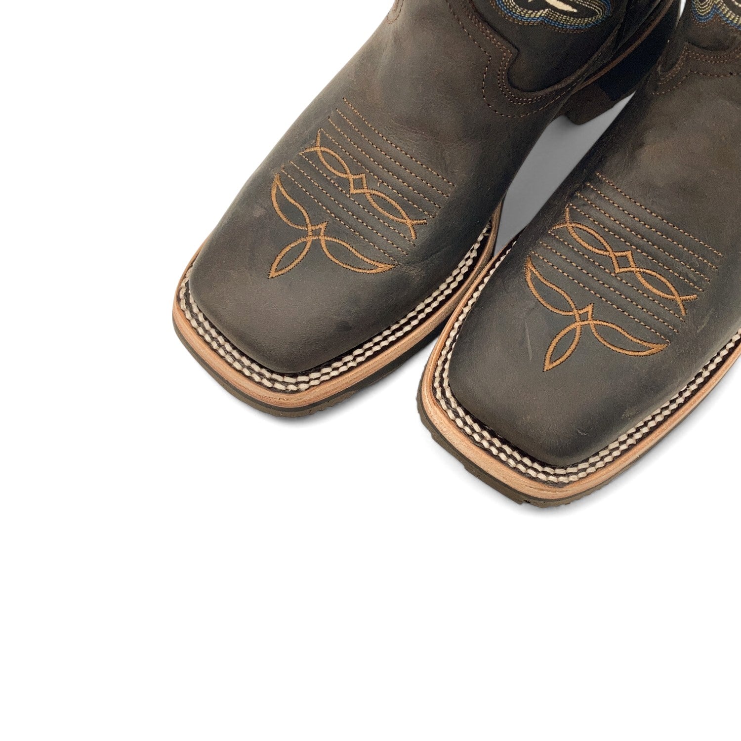 Men’s Leather Western Cowboy Boot Square Toe Mid Calf Rubber Sole