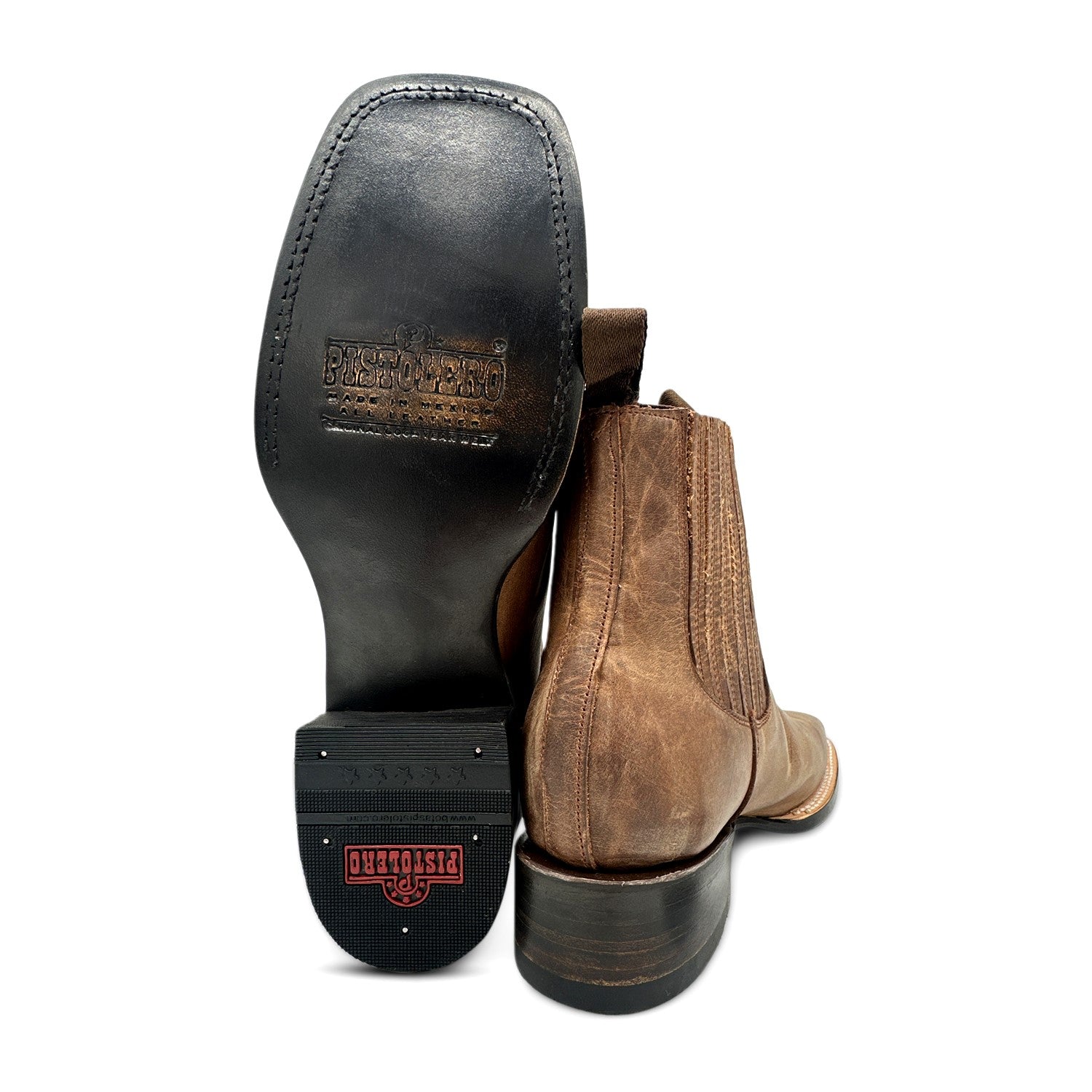 Men's Leather Cowboy Western Boot Ankle Square Toe Chelsea Boots