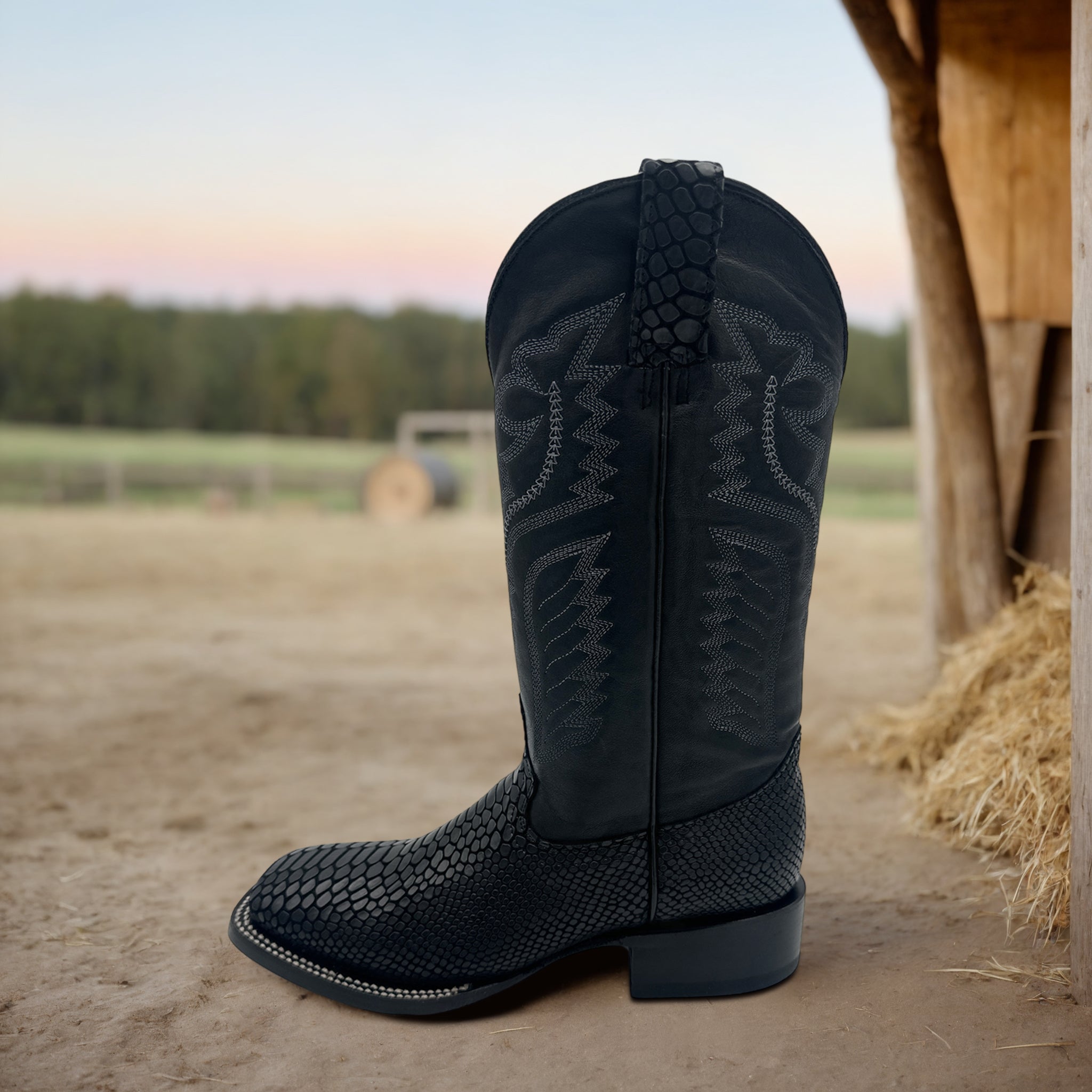 MENS EXOTIC PYTHON SNAKE PRINT SQUARE TOE LEATHER BOOT