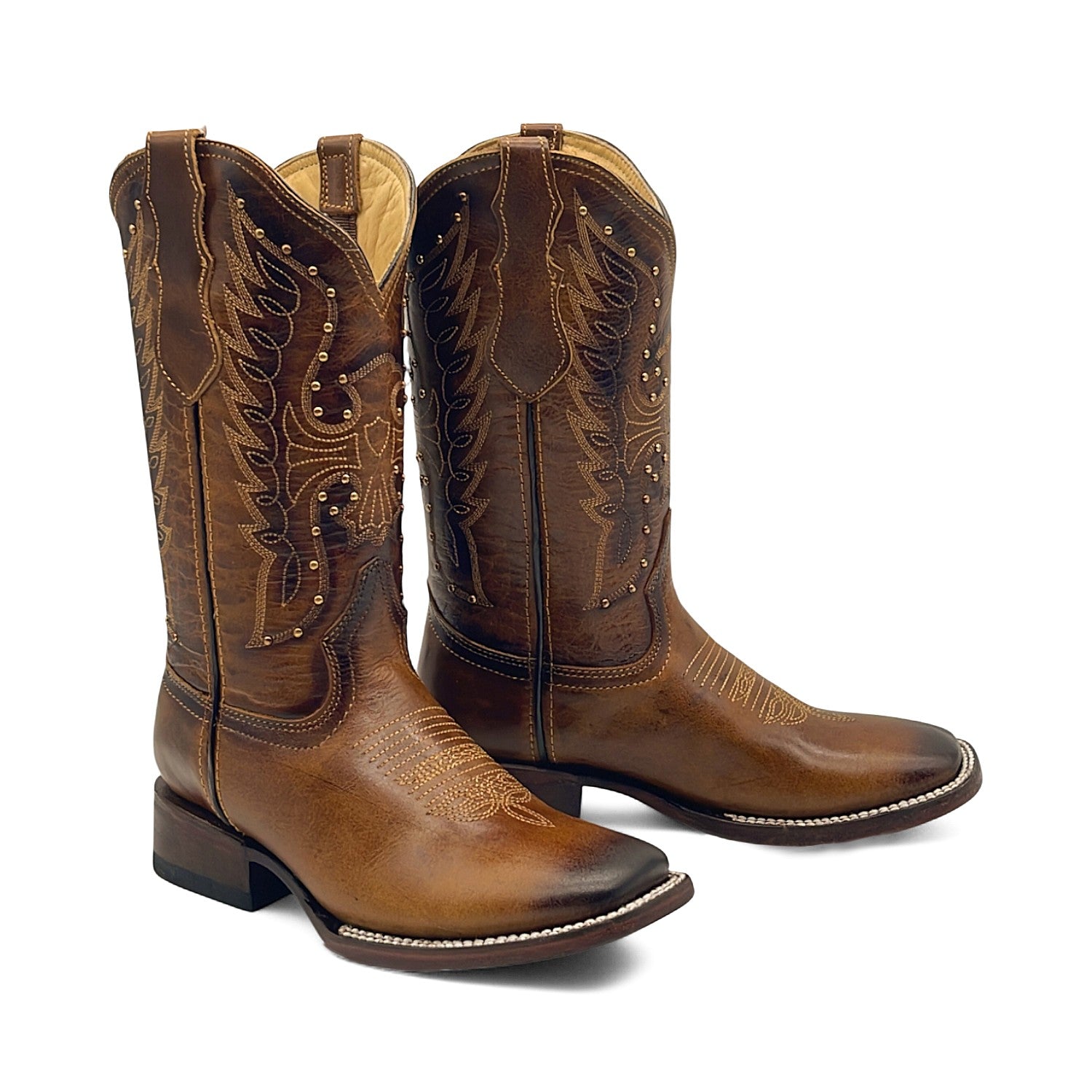 Women's Square Toe Western Leather Boots Midcalf Cowboy Boots