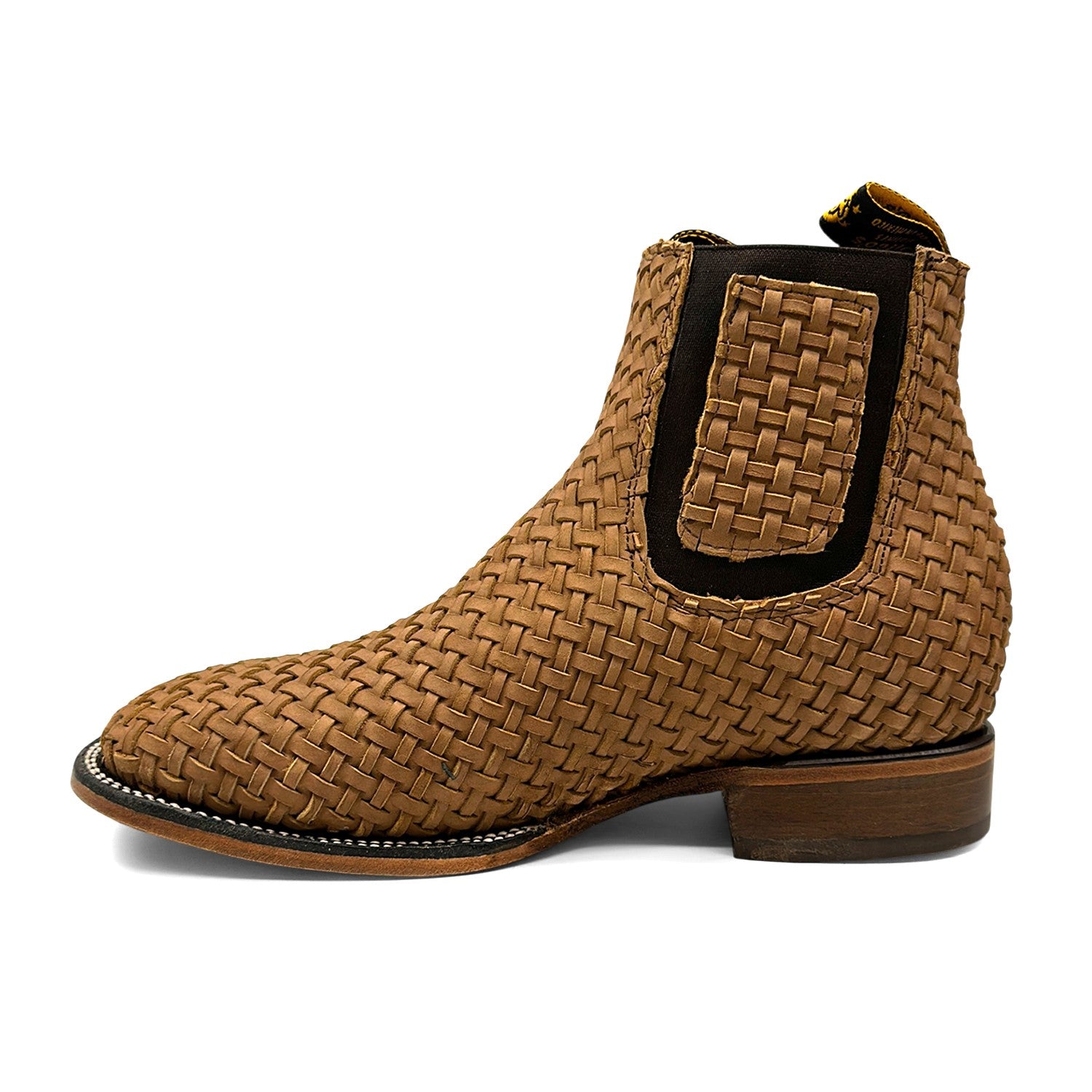 Men's Petatillo Hand Woven Braided Square Toe Rodeo Cowboy Boot – Ankle-High Genuine Leather Western Boot