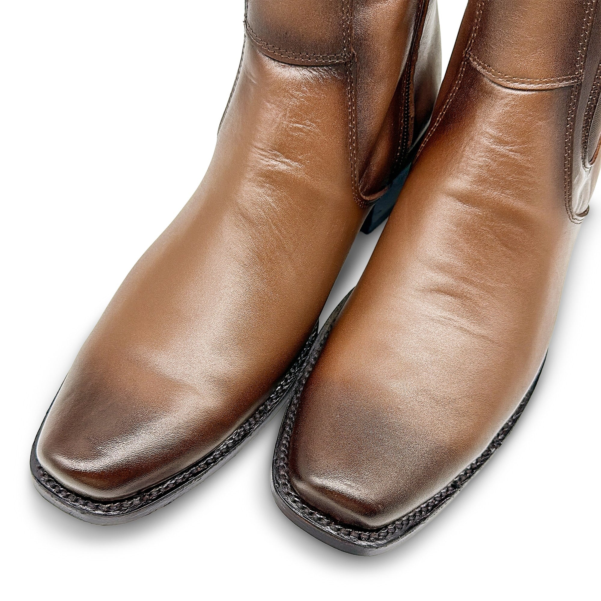Men's Genuine Leather Ankle High Western Boot Side Zipper Square Toe Dress Cowboy Boot