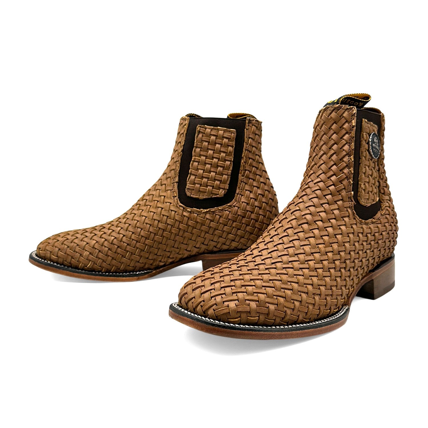 Men's Petatillo Hand Woven Braided Square Toe Rodeo Cowboy Boot – Ankle-High Genuine Leather Western Boot