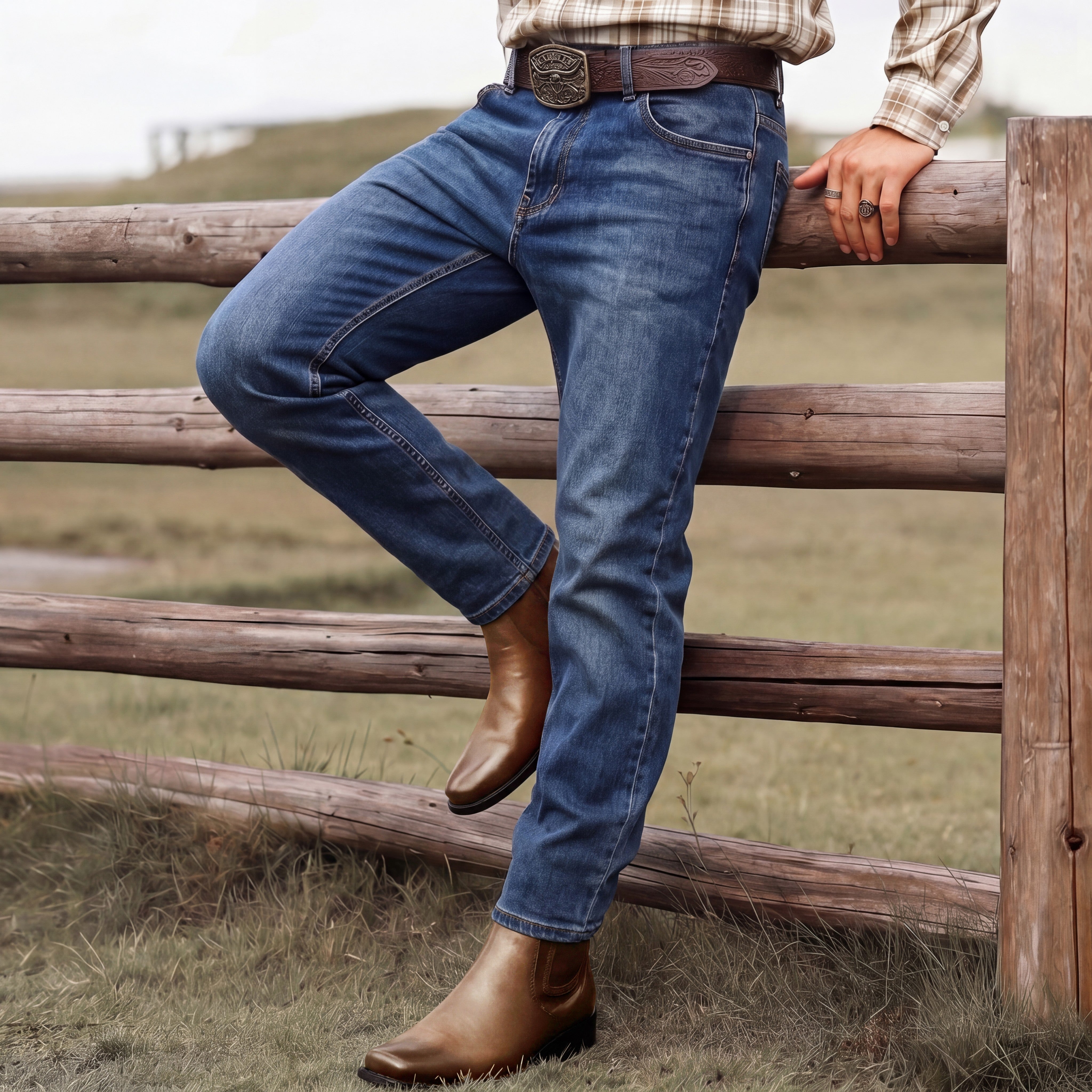 Men's Genuine Leather Ankle High Western Boot Side Zipper Square Toe Dress Cowboy Boot