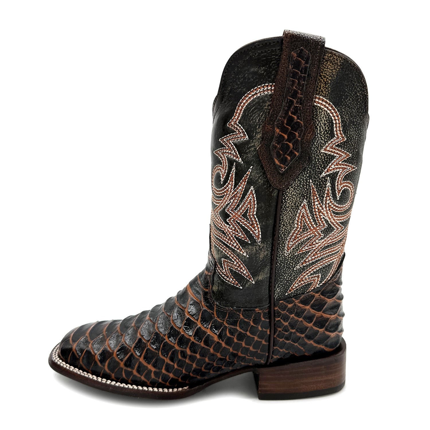 Men's Leather Exotic Python Print Square Toe Cowboy Boot