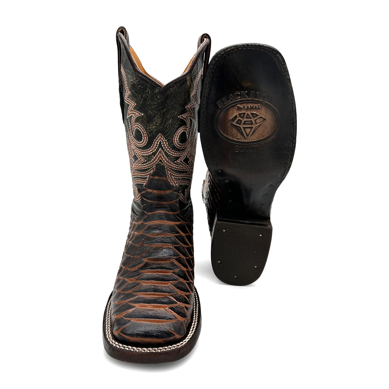 Men's Leather Exotic Python Print Square Toe Cowboy Boot