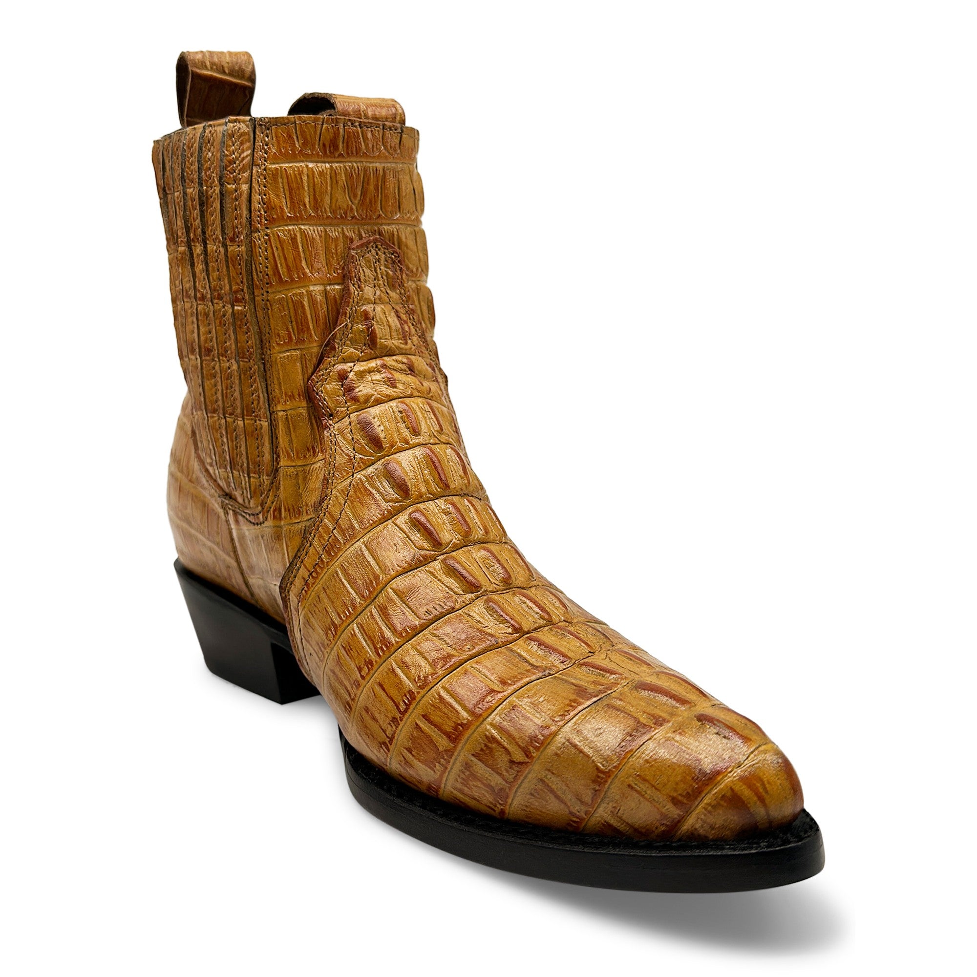 Men's Leather Crocodile Print Cowboy Ankle Boot J Toe Pull-On