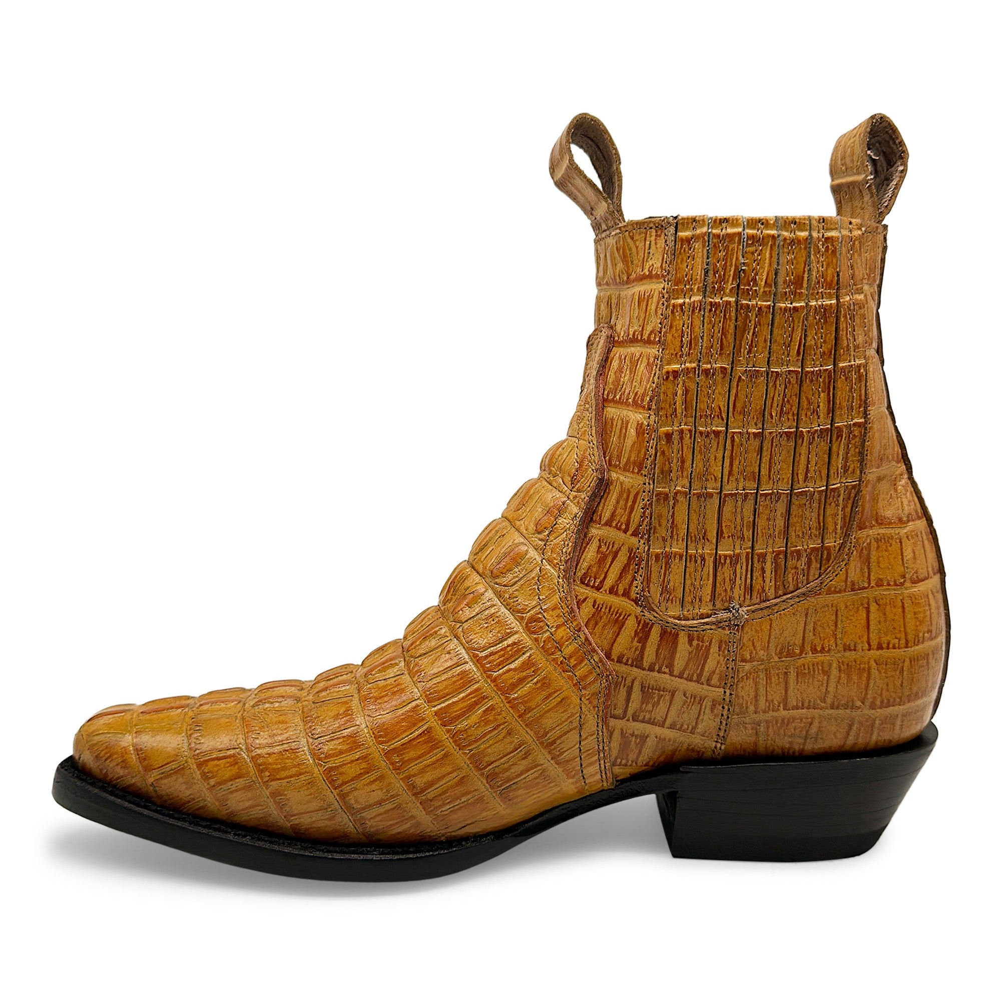 Men's Leather Crocodile Print Cowboy Ankle Boot J Toe Pull-On