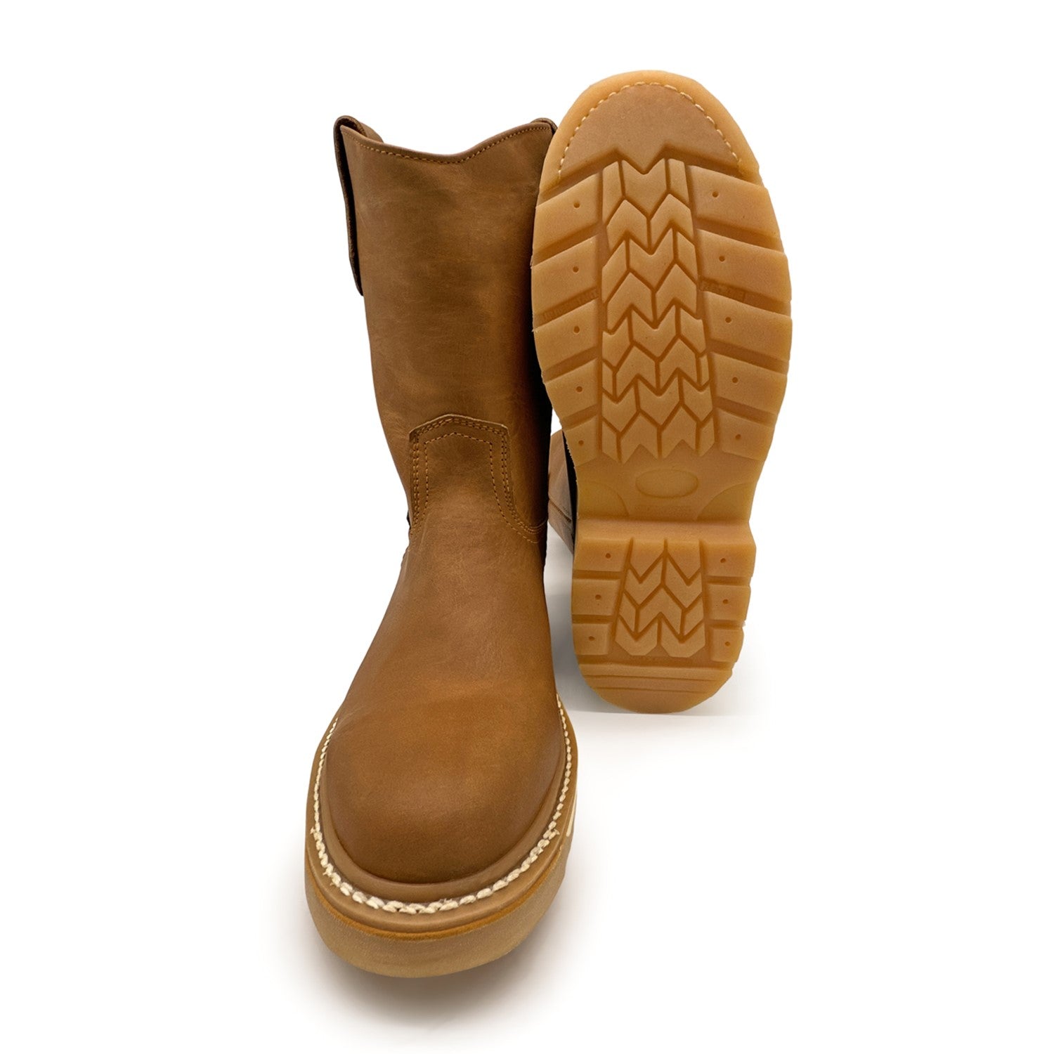 Men's Pull On Leather Mid-Calf Soft Toe Work Boot