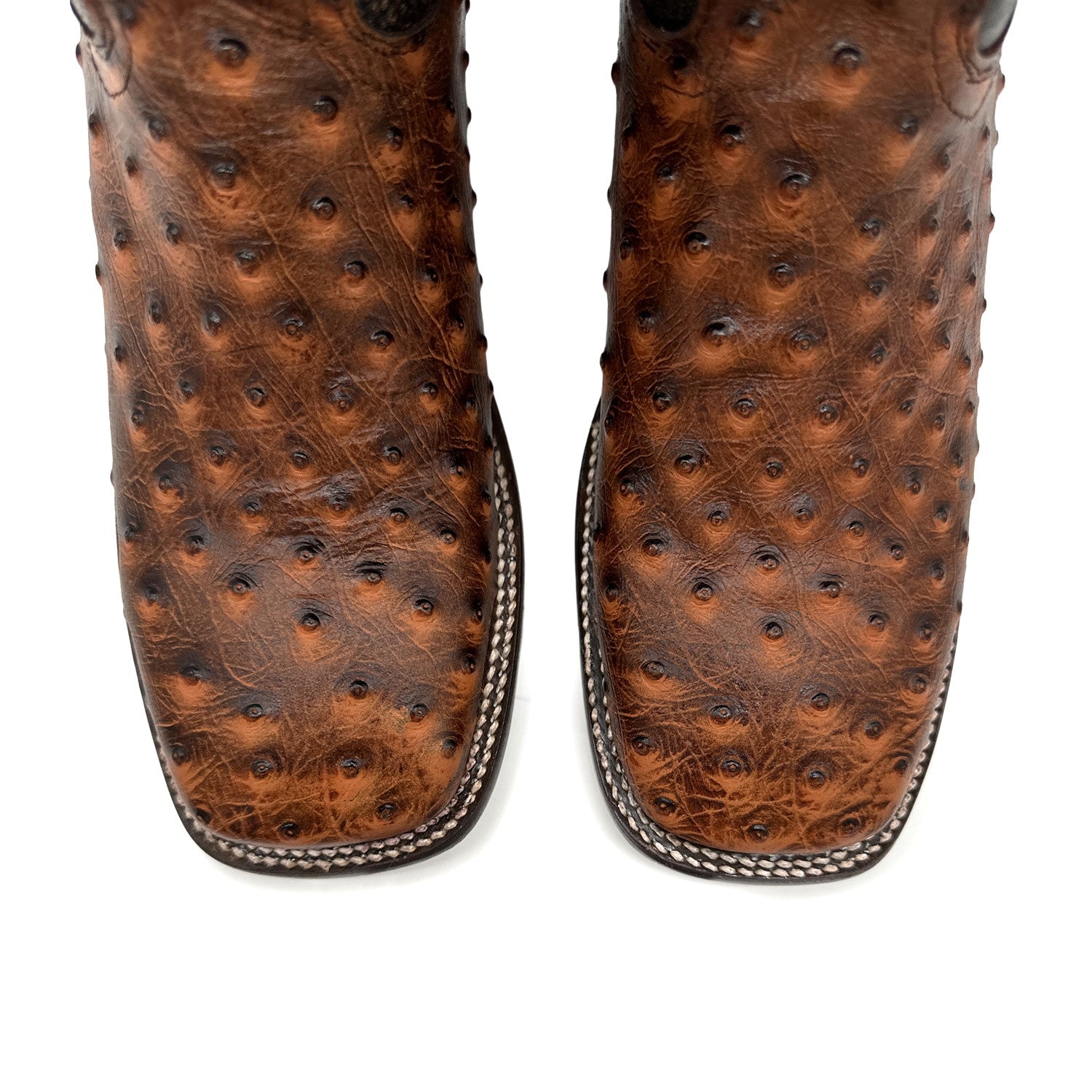 Men's Leather Ostrich Quill Print Square Toe Western Cowboy Boot
