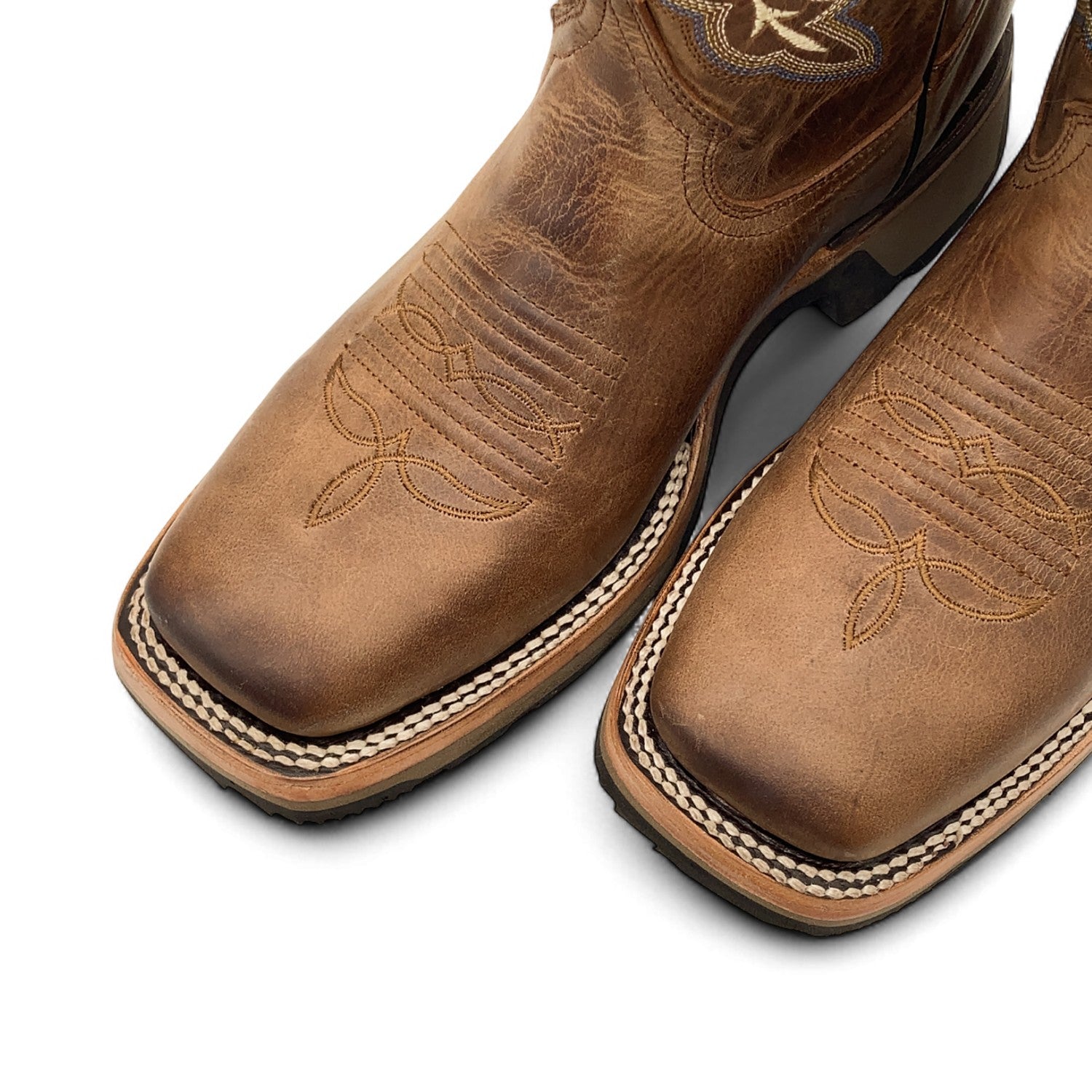 Men’s Leather Western Cowboy Boot Square Toe Mid Calf Rubber Sole