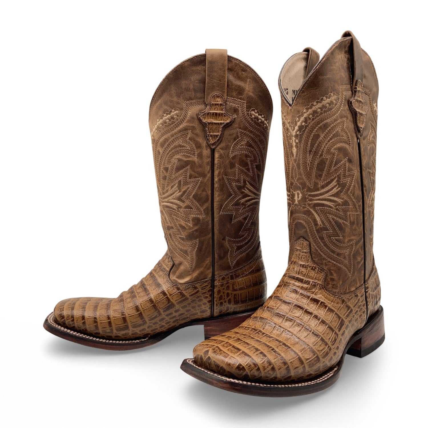 Men's Leather Crocodile Print Midcalf Square Toe Western Cowboy Boot