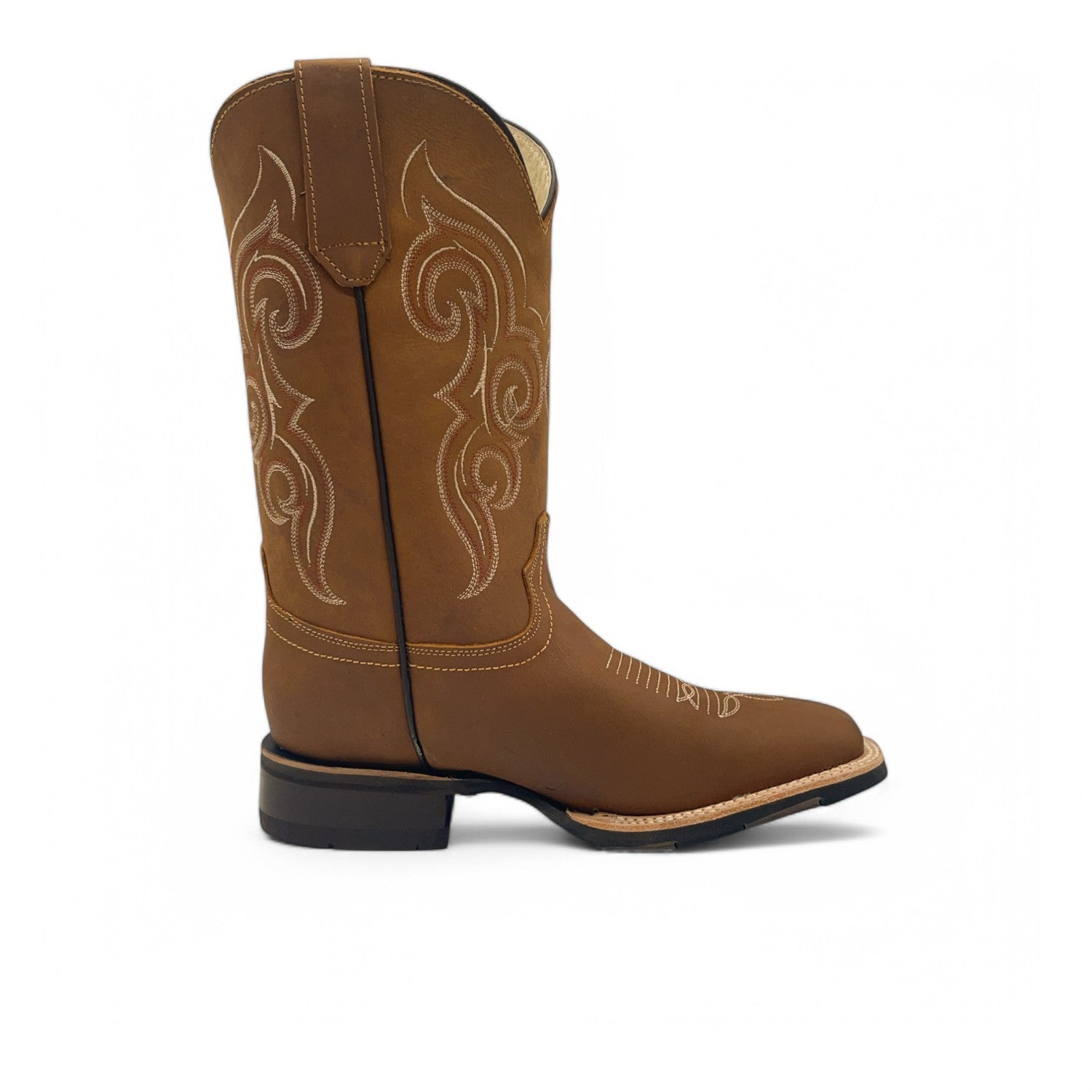 Men's Square Toe Leather Cowboy Boot Midcalf Rubber Sole