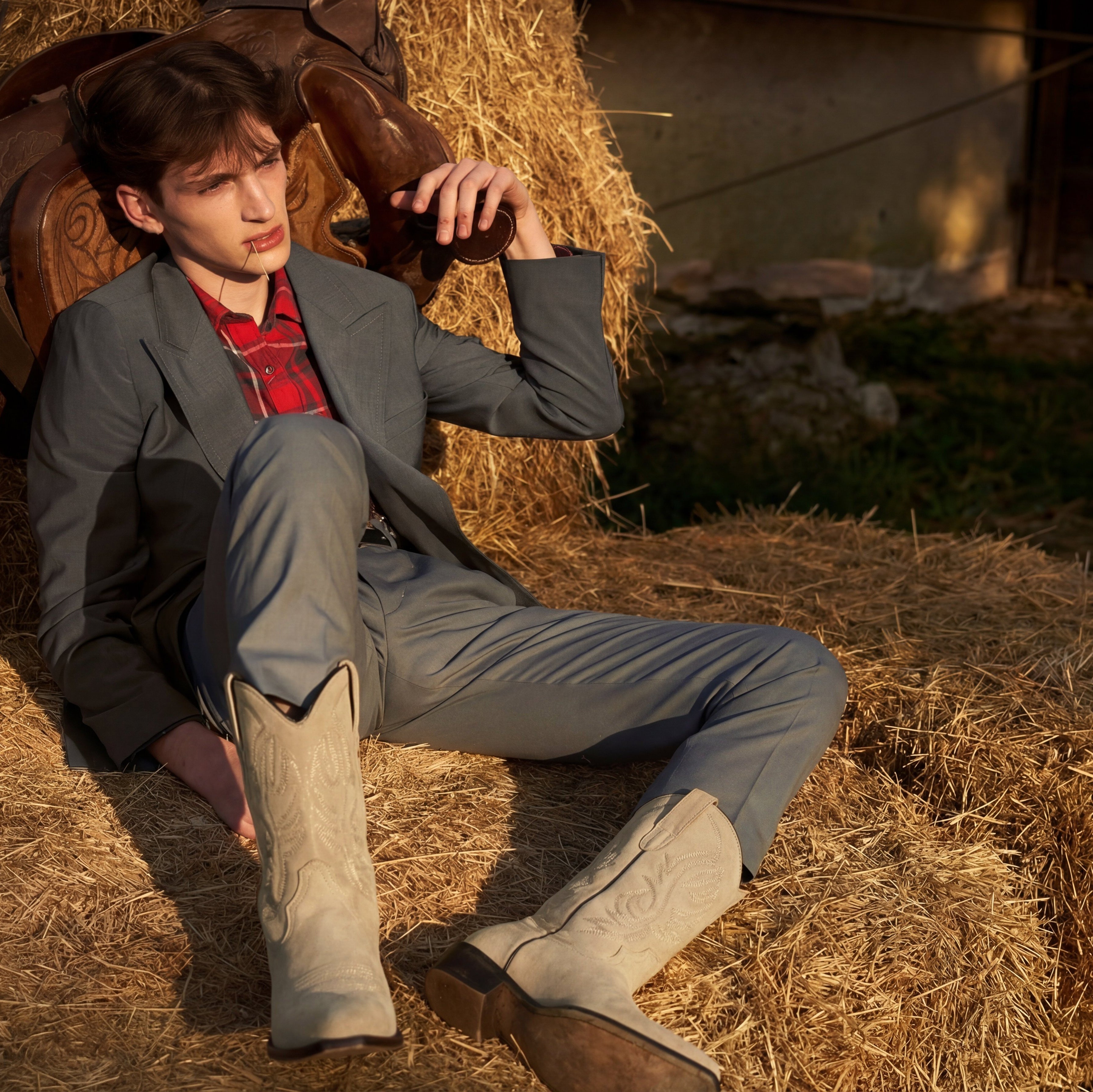 Men's Leather J Toe Cowboy Western Boots, Beige