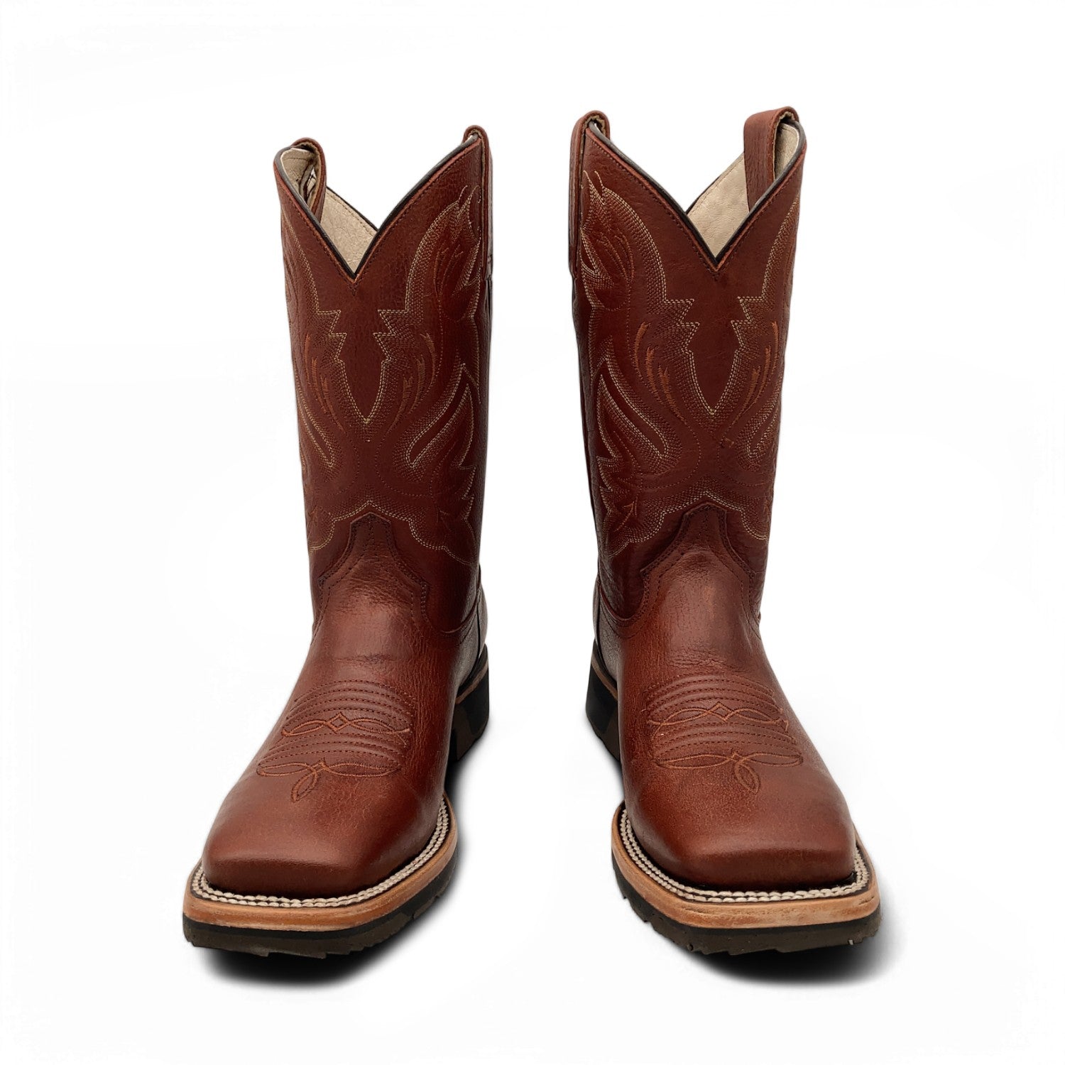 Men’s Leather Western Cowboy Boot Square Toe Mid Calf Rubber Sole