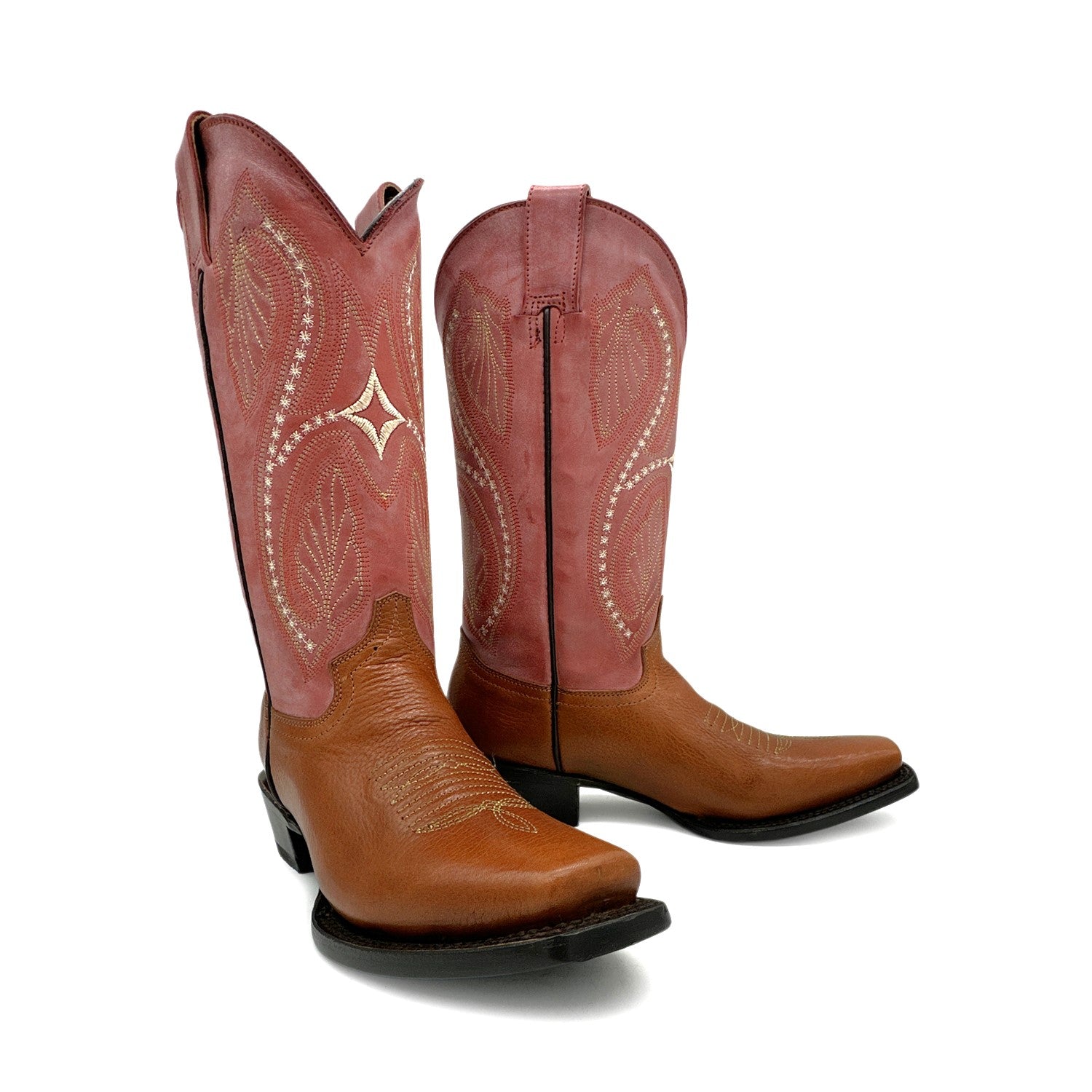 Women’s Genuine Leather Square Toe Pink Cowboy Cowgirl Western Boot