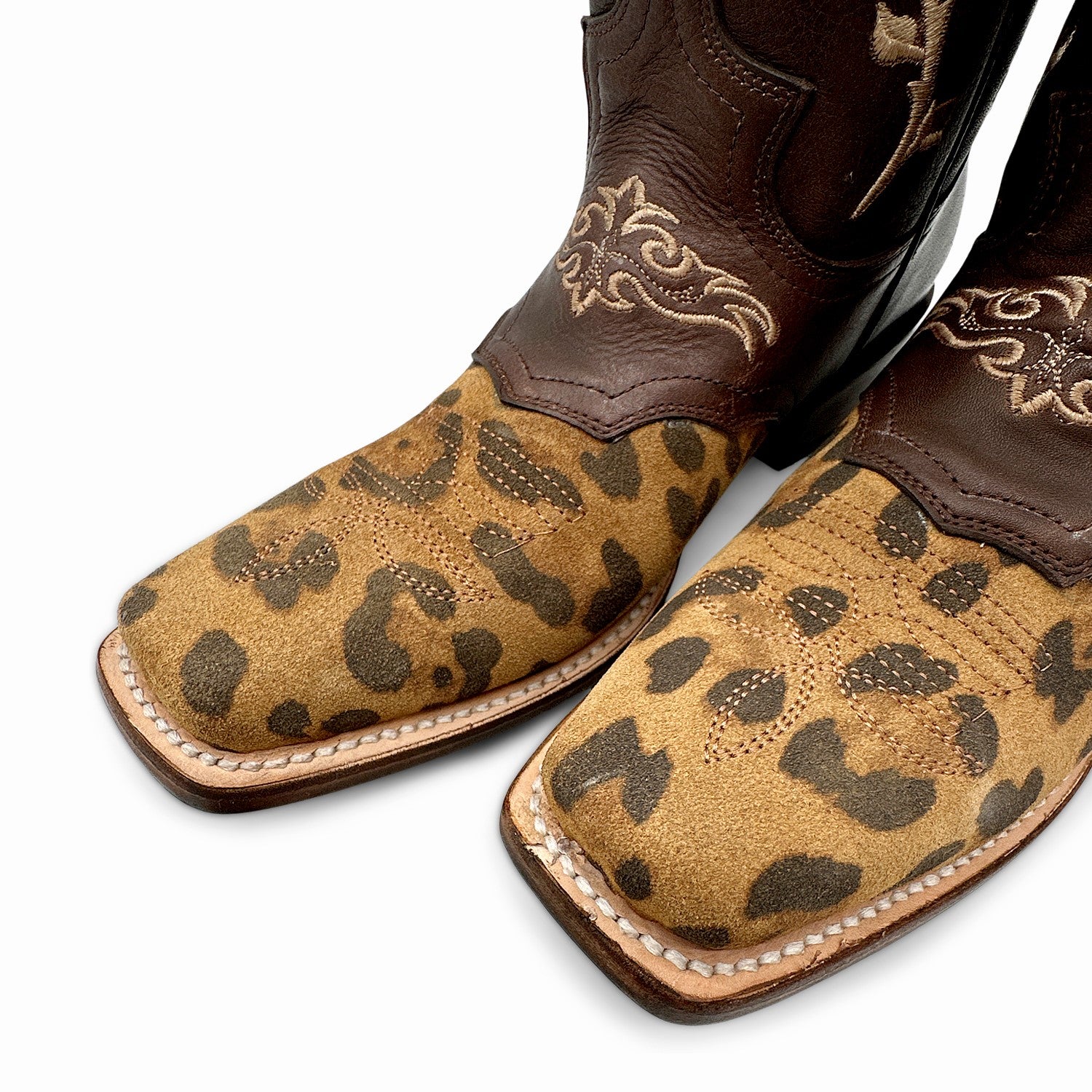 Women’s Genuine Leather Square Toe Leopard Print Cowboy Cowgirl Boot
