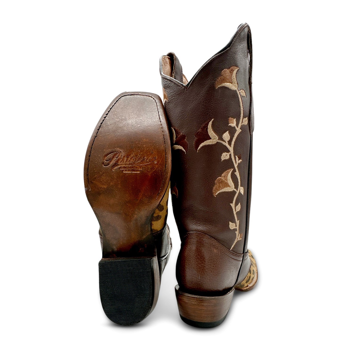 Women’s Genuine Leather Square Toe Leopard Print Cowboy Cowgirl Boot