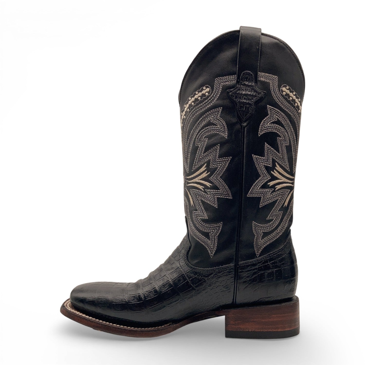 Men's Leather Crocodile Print Midcalf Square Toe Western Cowboy Boot