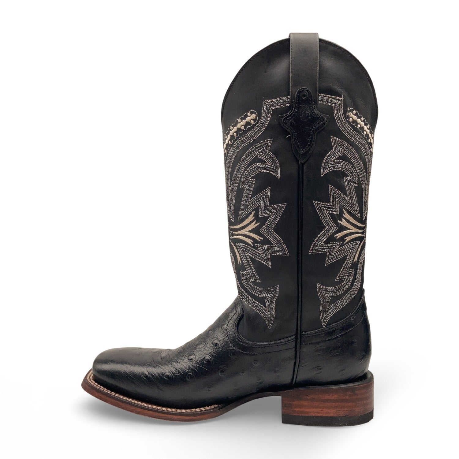 Men’s Leather Cowboy Boot Square Toe Embossed Ostrich Print Western Boot